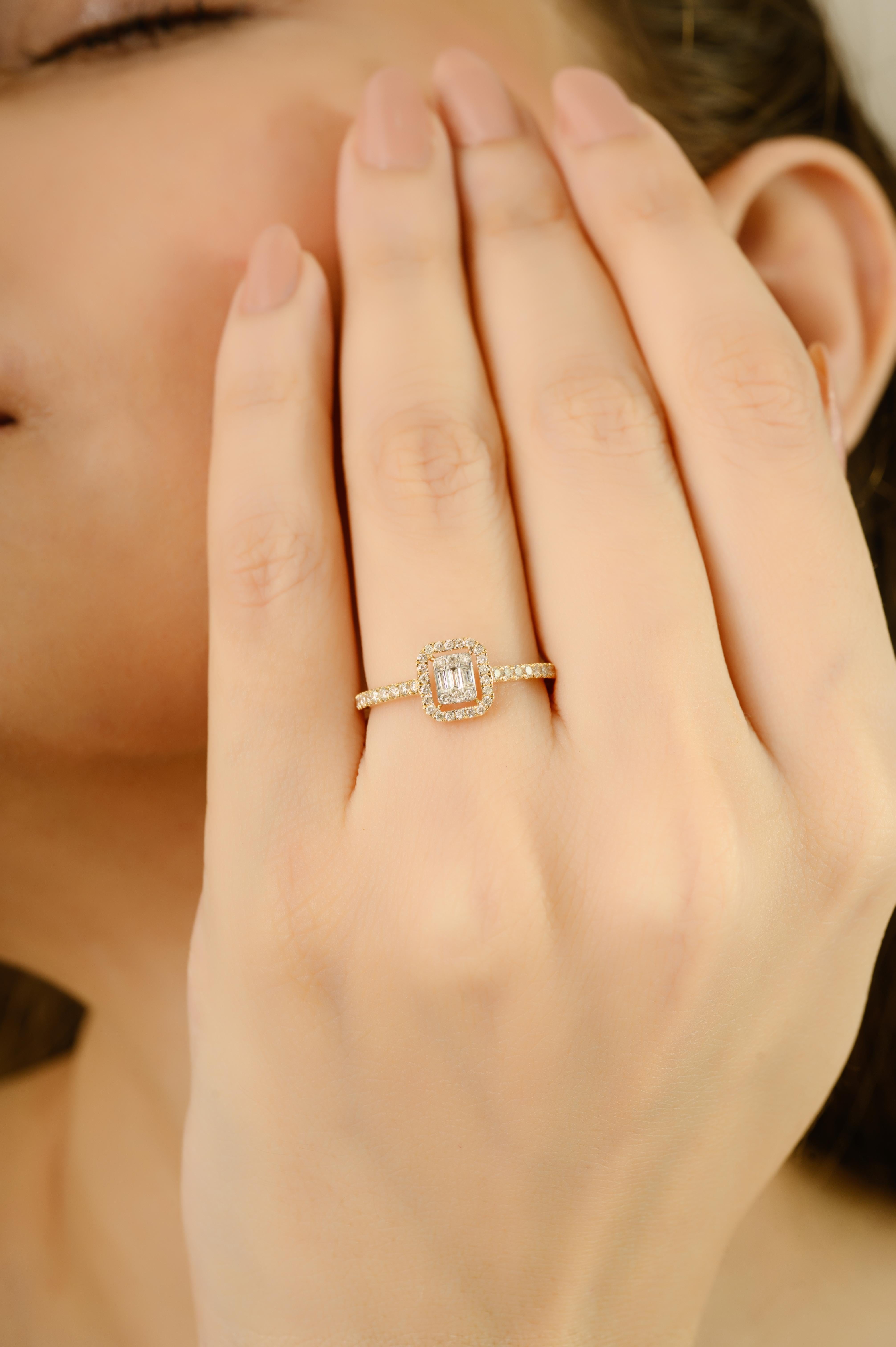 En vente :  Bague de fiançailles moderne en or jaune 14k avec halo de diamants taillés en octogone pour les femmes 6