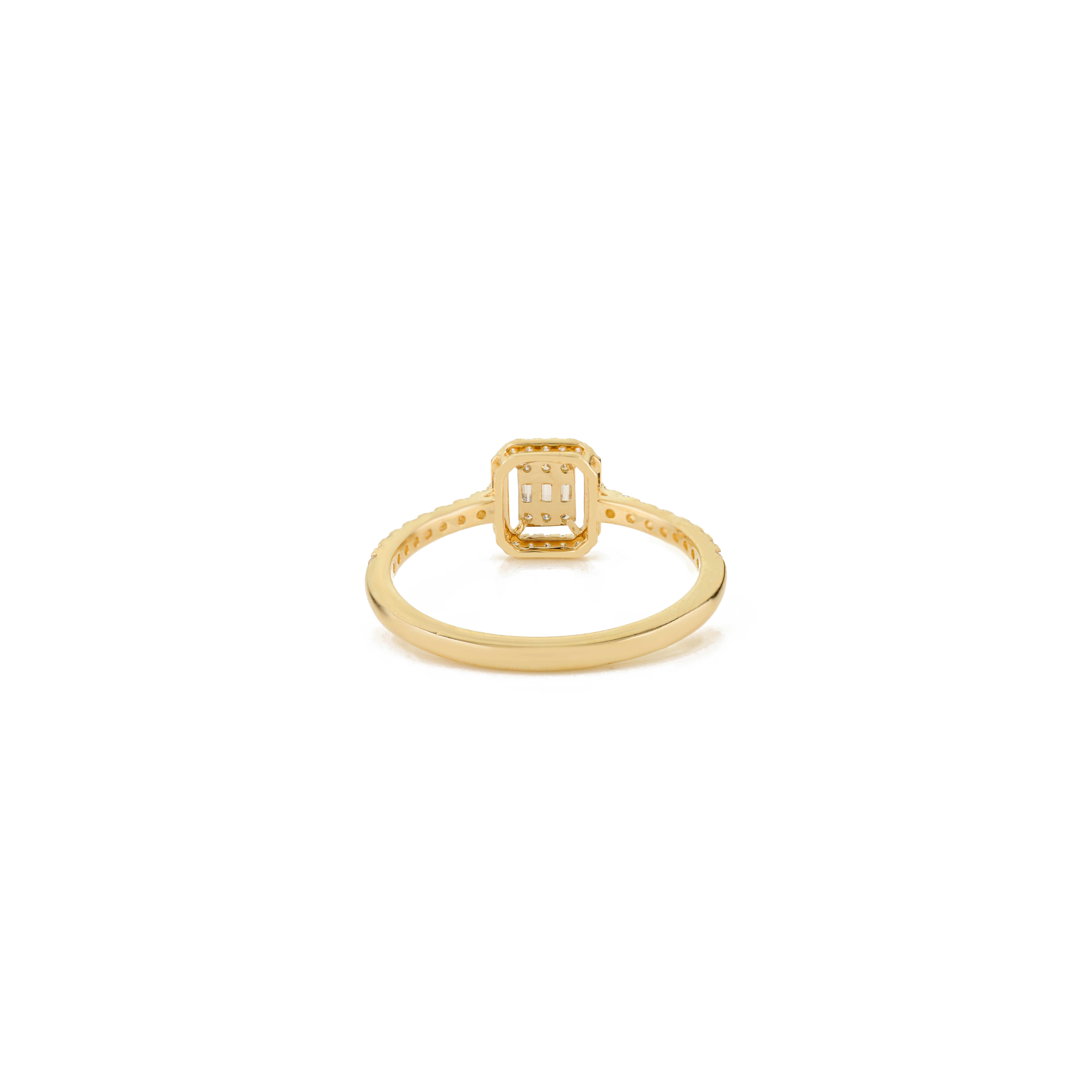 En vente :  Bague de fiançailles moderne en or jaune 14k avec halo de diamants taillés en octogone pour les femmes 7