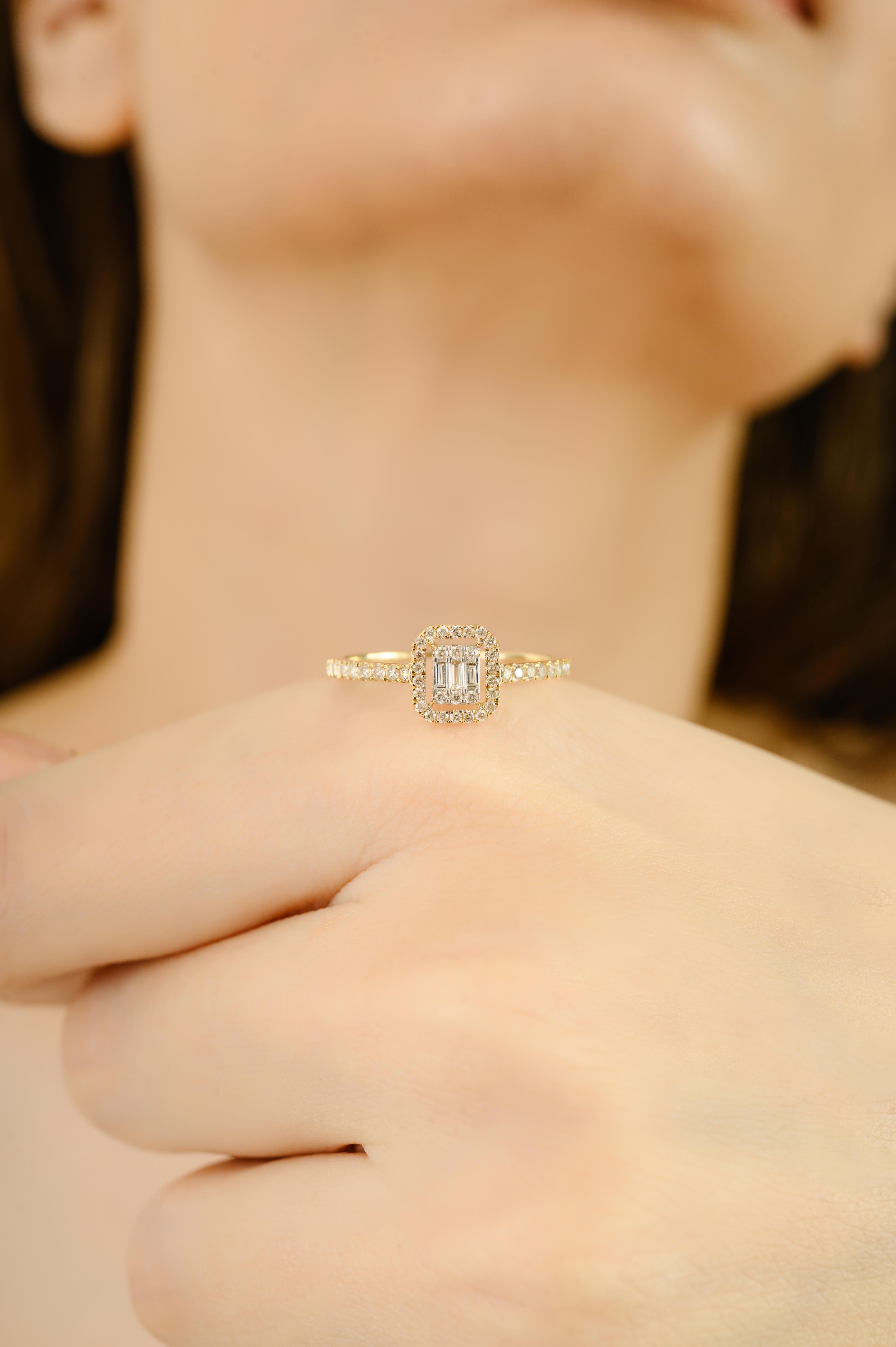 En vente :  Bague de fiançailles moderne en or jaune 14k avec halo de diamants taillés en octogone pour les femmes 8