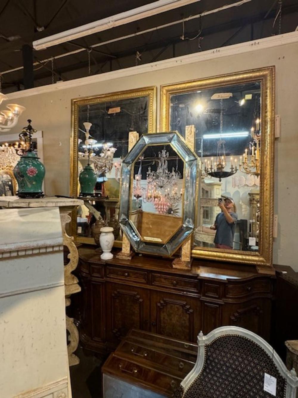 Miroir octogonal moderne de Murano en vert Fontana en vente 1