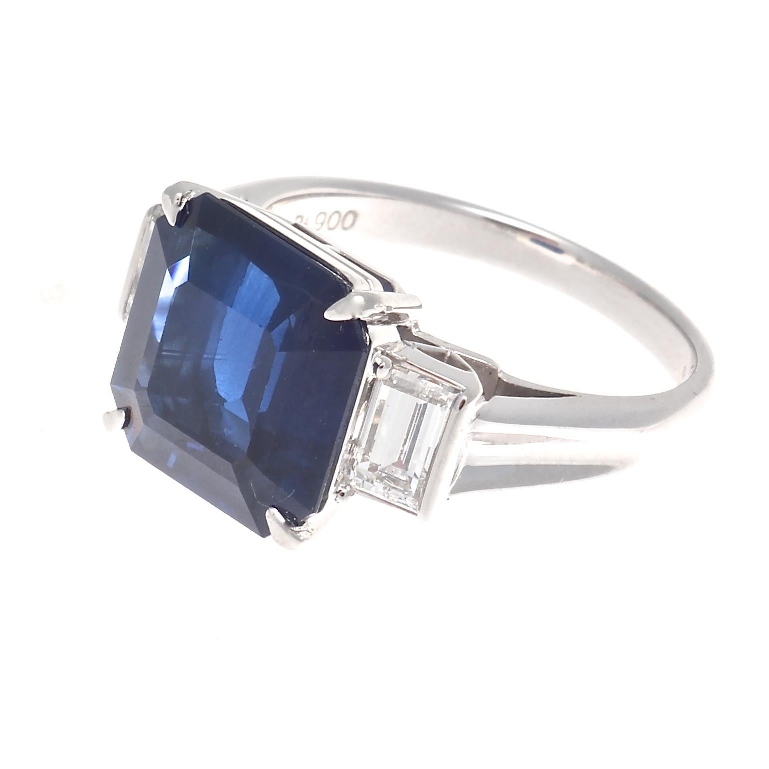 Octagon Cut Modern Octagonal Royal Blue 5.21 Carat Natural Sapphire Diamond Platinum Ring