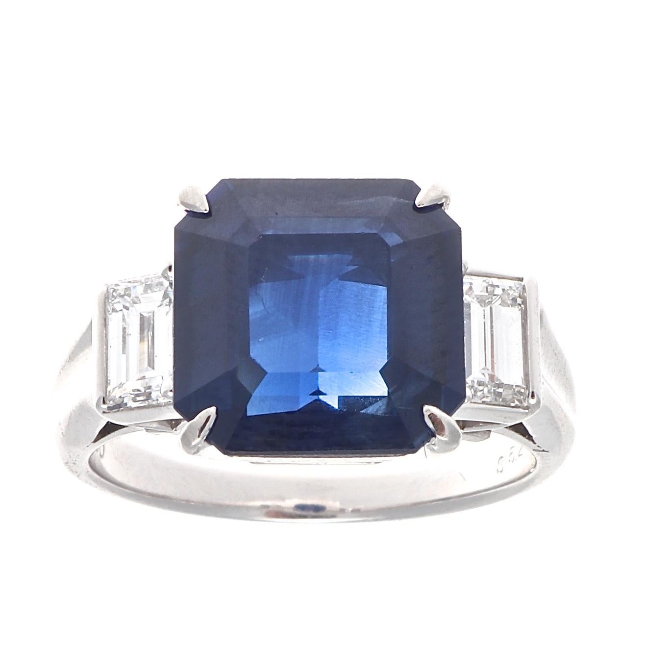 Modern Octagonal Royal Blue 5.21 Carat Natural Sapphire Diamond Platinum Ring In New Condition In Beverly Hills, CA