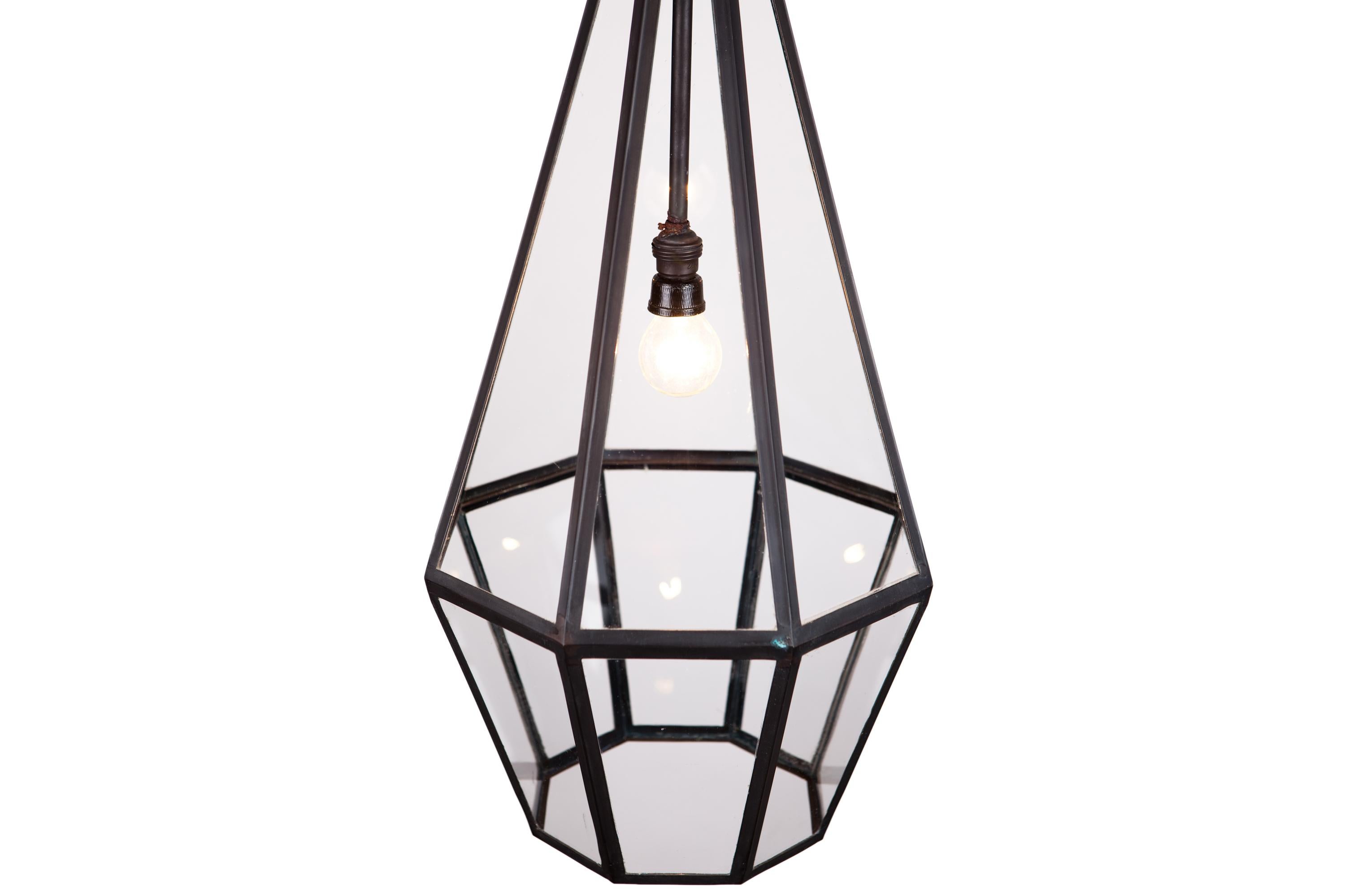 Blackened Modern Octapyramid Lantern Pendant For Sale