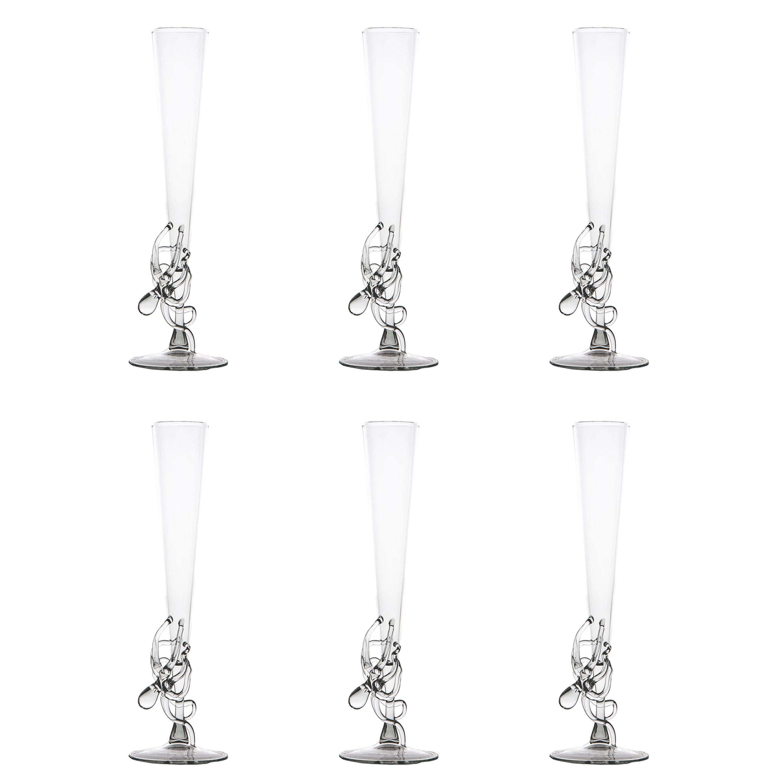 Modern Octopus Polpo Flute Hand Blown Glass Sea Creatures Ocean Animal Prosecco In New Condition For Sale In Camisano Vicentino, IT