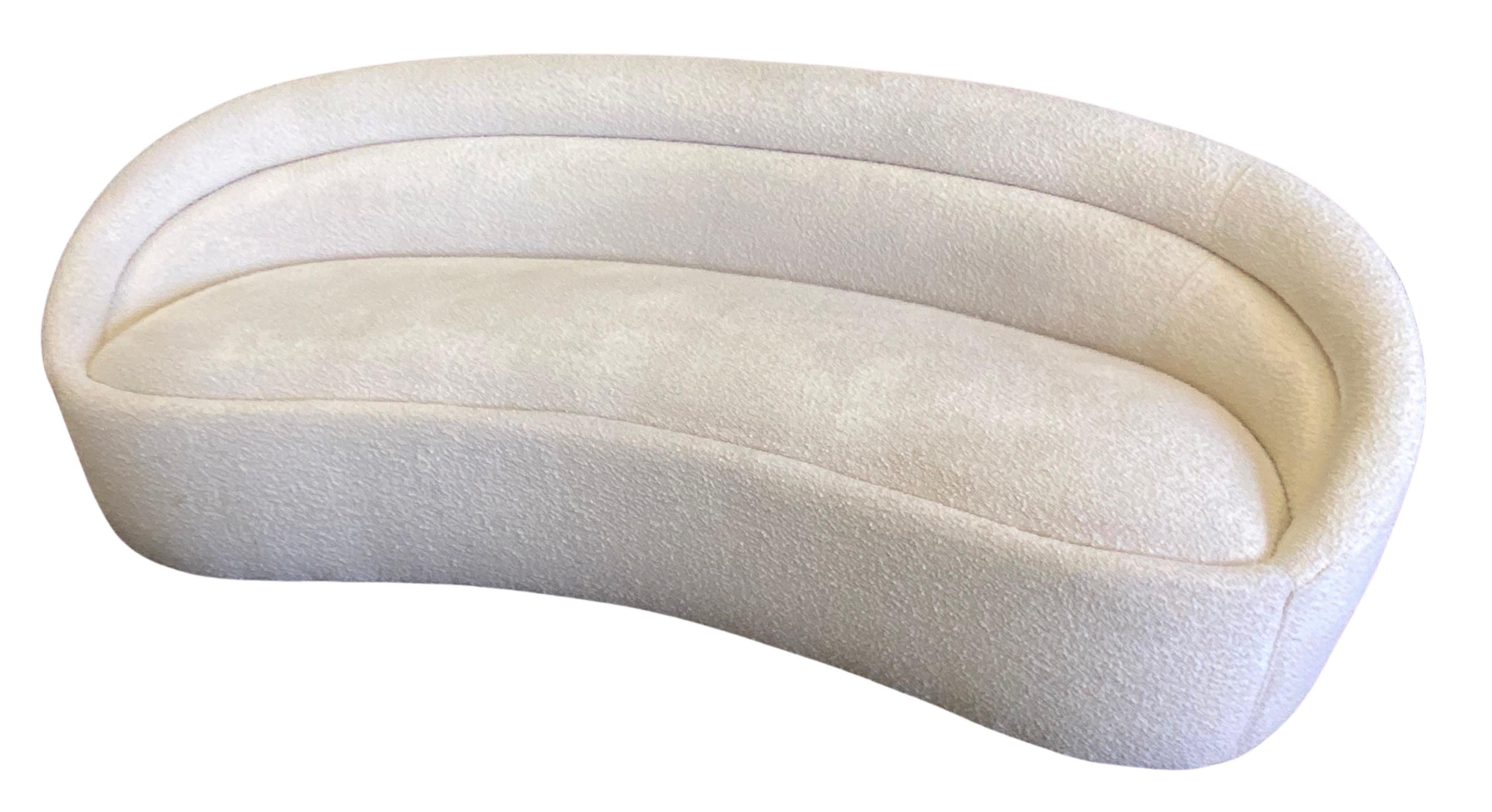 Fabric Modern Off-White Bouclé Curved Sofa with Rounded Design For Sale