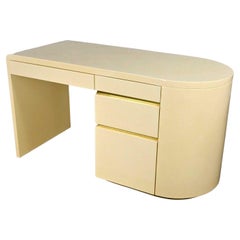 Modern off White Lacquered Desk Brass Details Style of Baughman or Springer