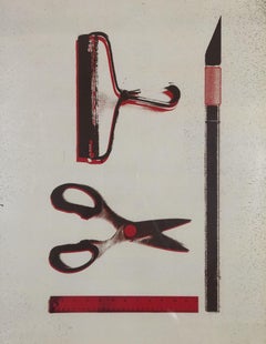 Modern Office Supplies Collage Three Dimensional Art Print "Cut and Paste"