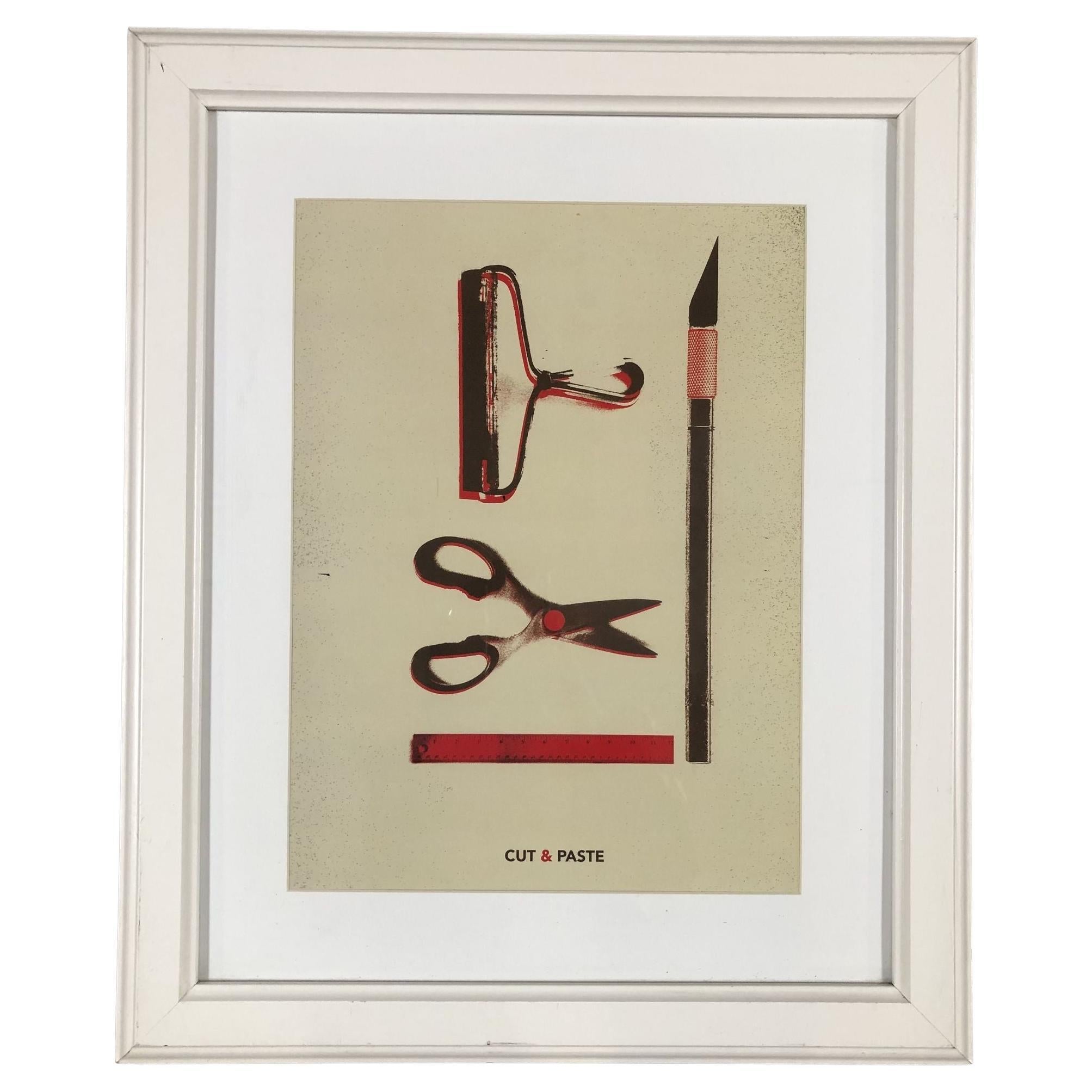 Modernes Büromaterial Collage Dreidimensionaler Kunstdruck "Ausschneiden und Einfügen" im Angebot