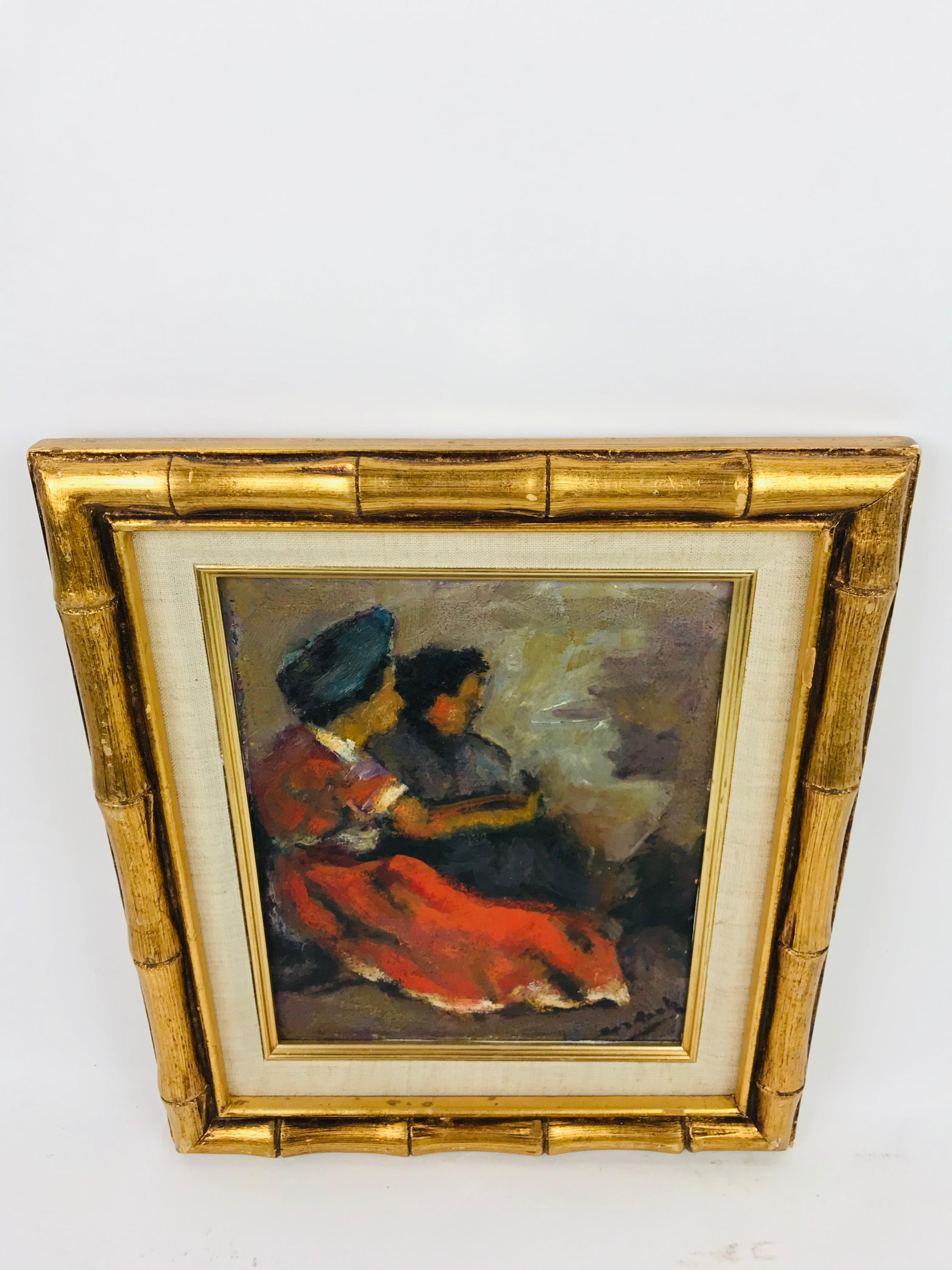 Painted Modern Oil on Board of Two Women by Listed Artist John Cordich