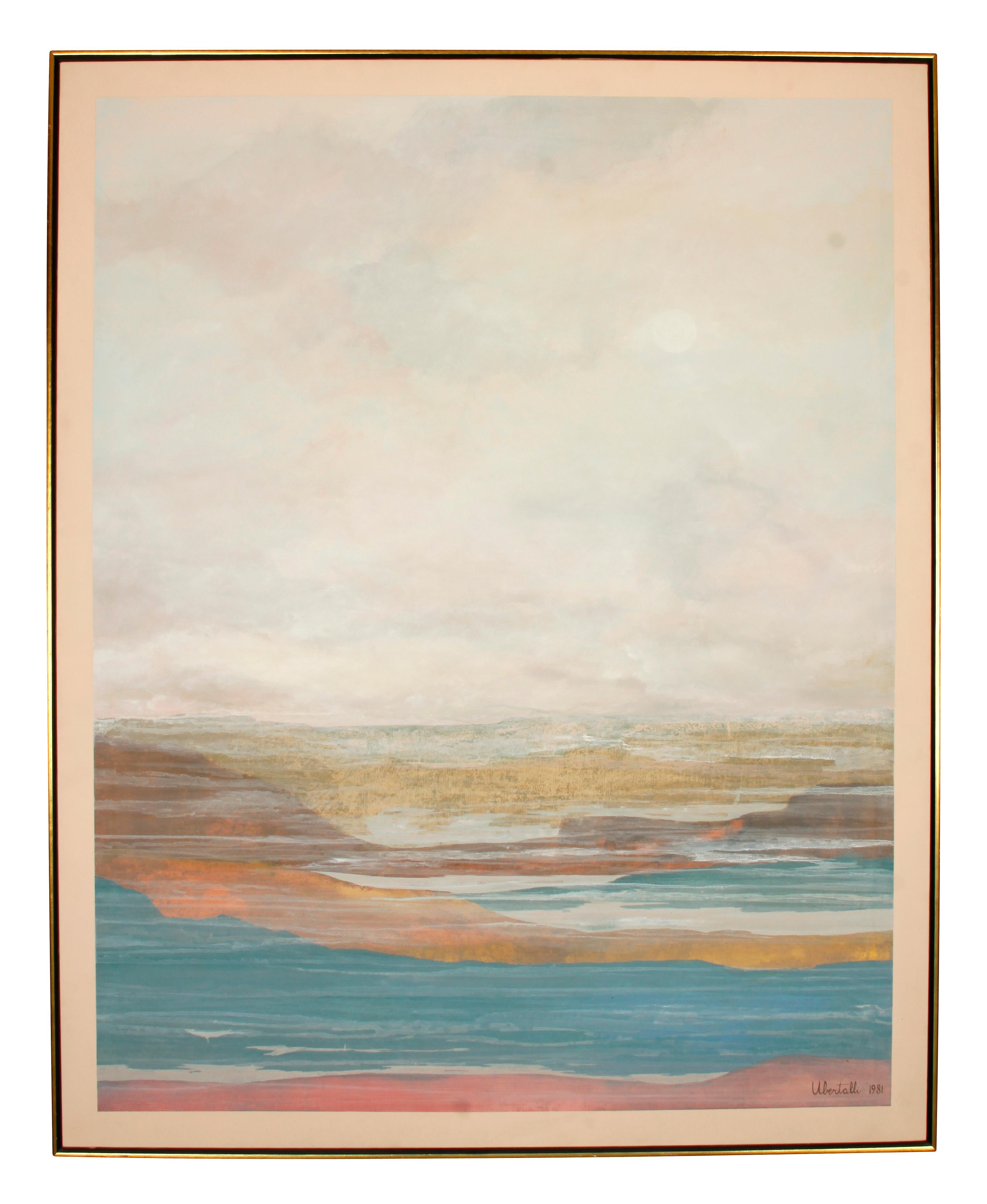 Modern oil on canvas abstract painting of the California coast by H. Ubertali.