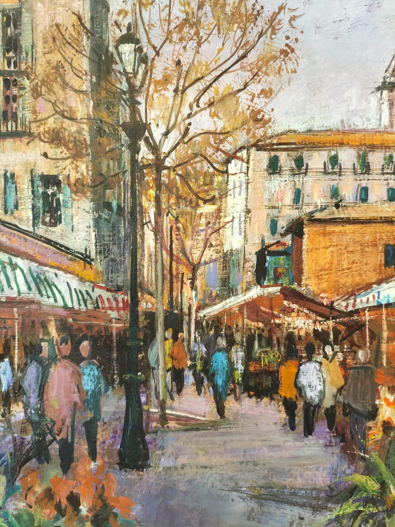 Mid-Century Modern Modern Oil-on-Canvas Painting of a Flower Market by Cesar Boletti (1915-1995) For Sale