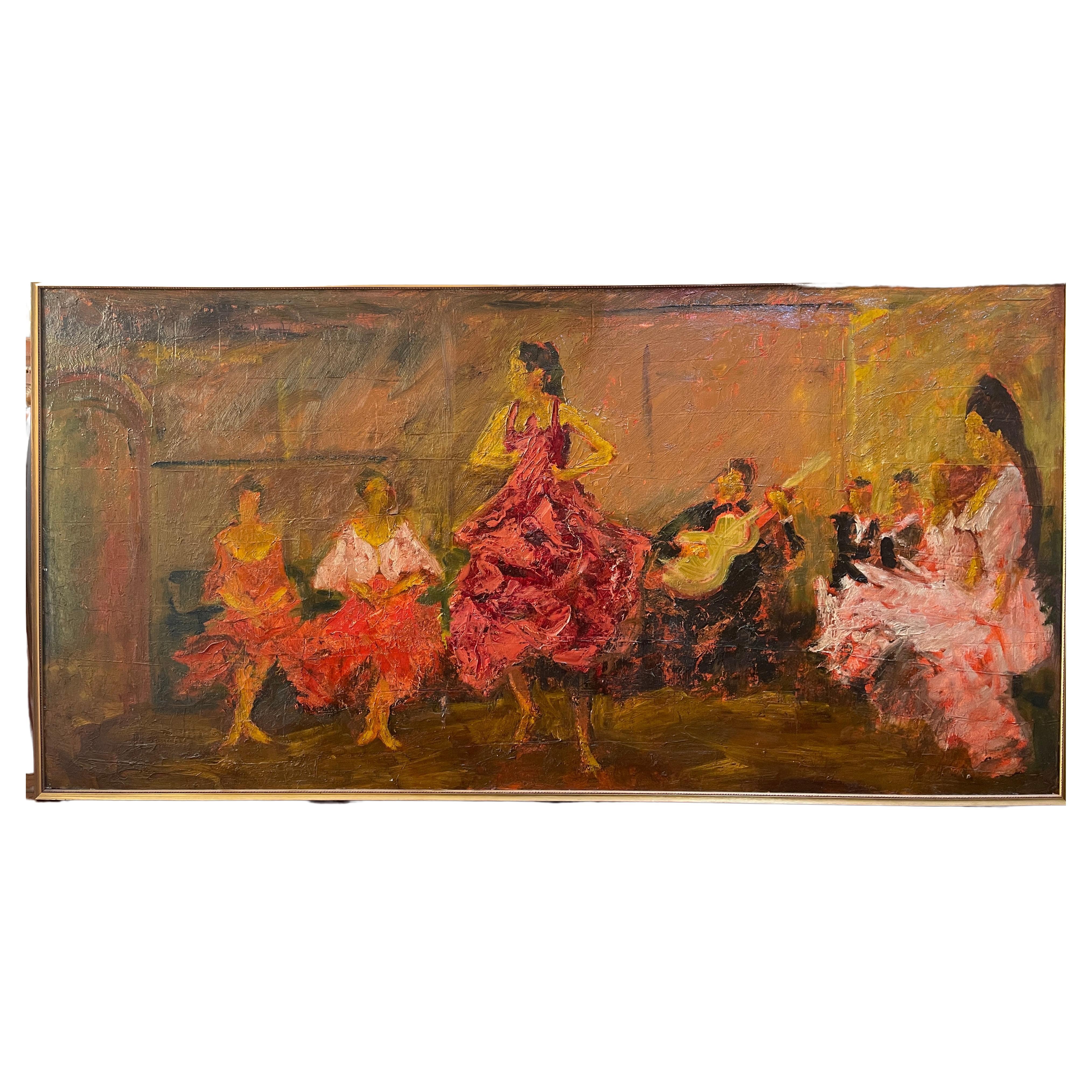 Peinture à l'huile moderne sur toile, scène de danse, 20e siècle, impressionniste en vente