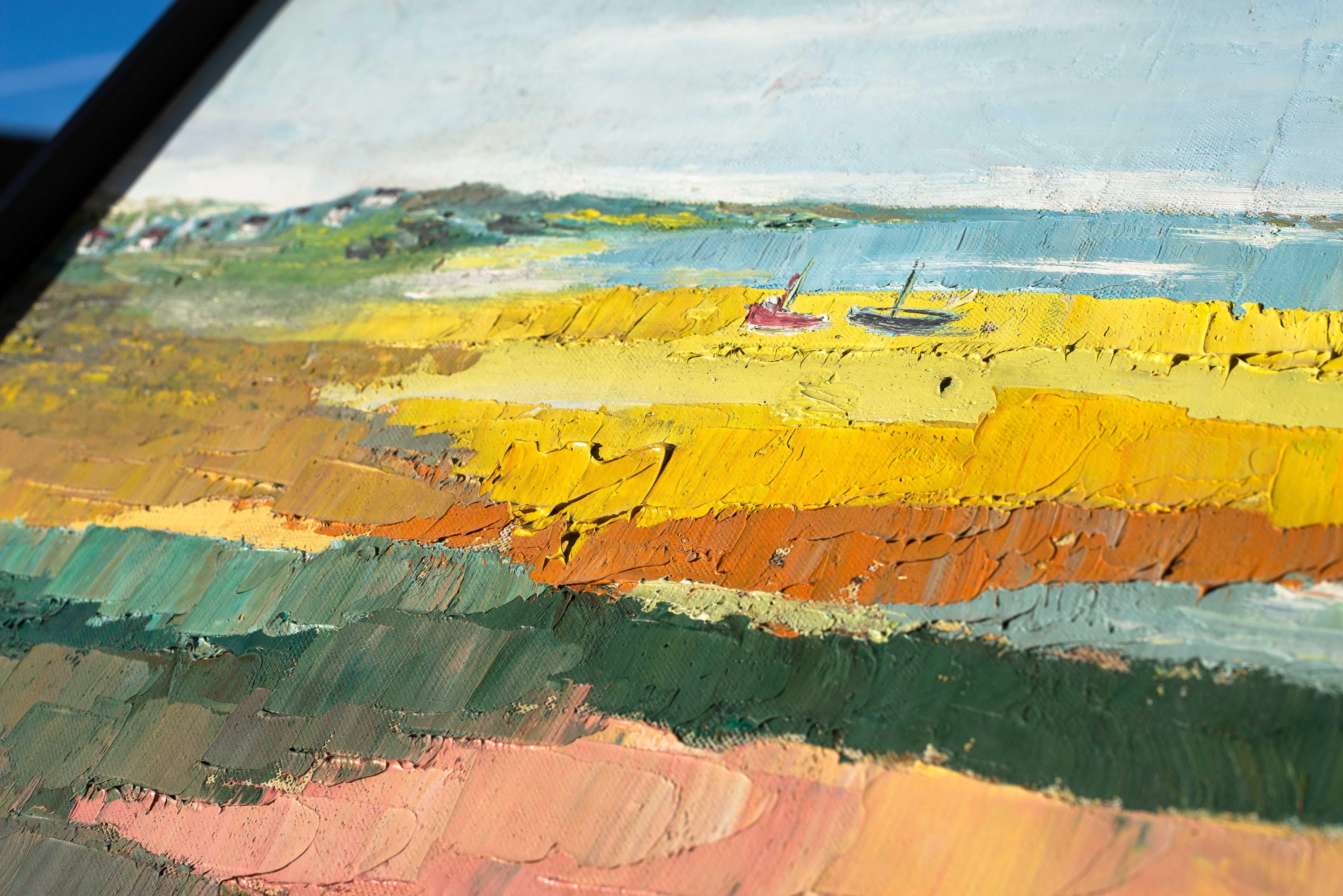 Pintura al óleo moderna, Paisaje junto al mar, Bretaña - Francia Años 60 en venta 2