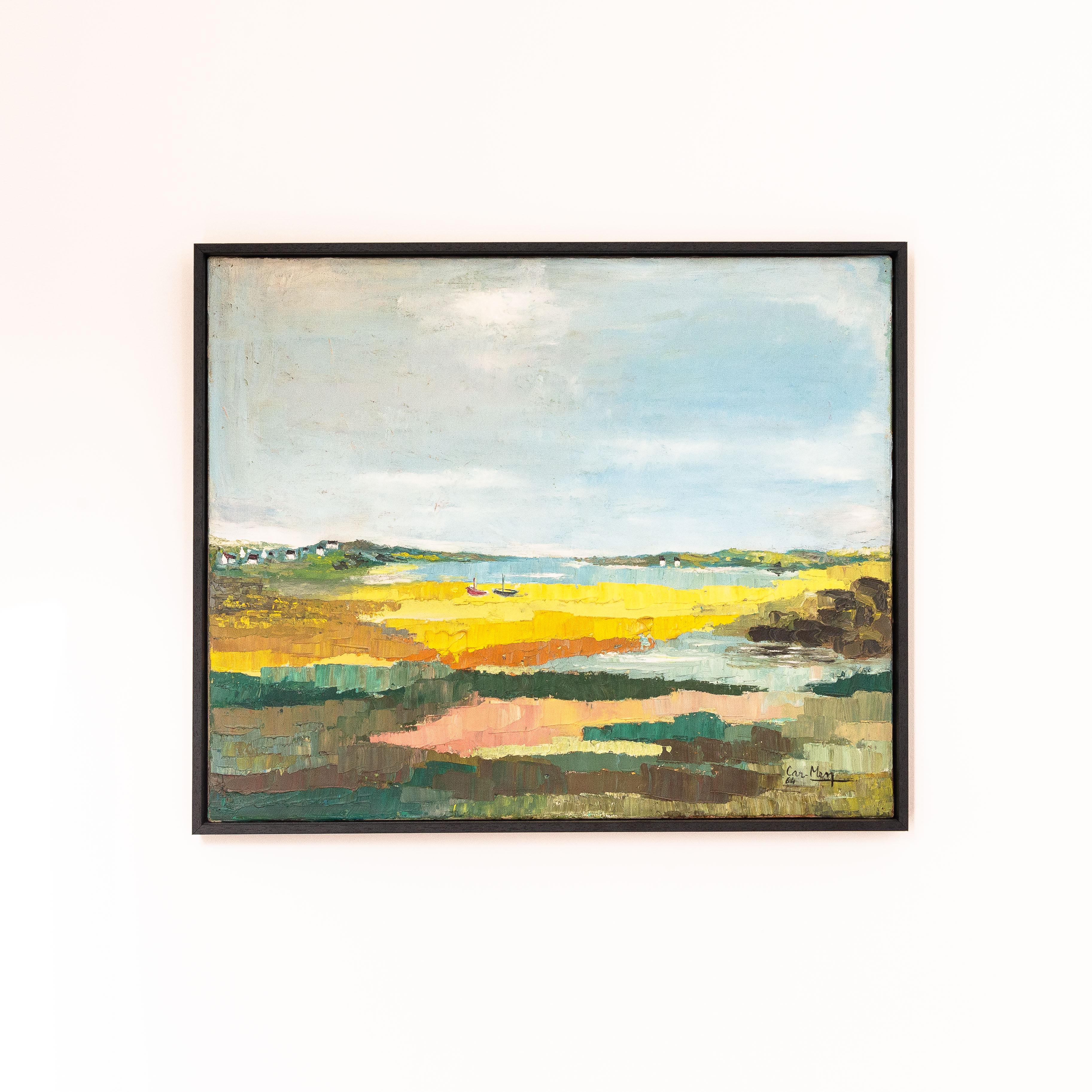 Pintura al óleo moderna, Paisaje junto al mar, Bretaña - Francia Años 60 en venta 3