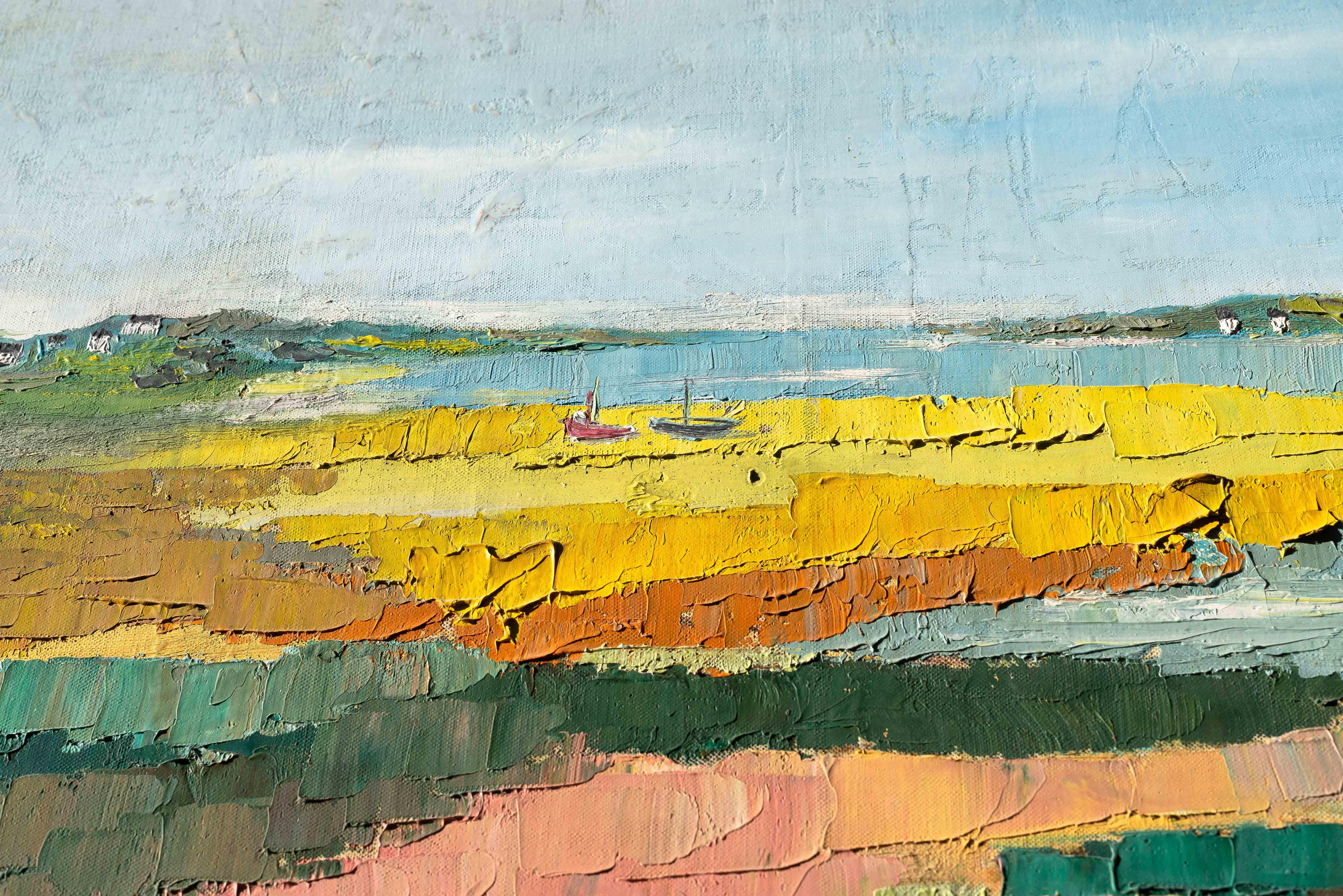 Pintura al óleo moderna, Paisaje junto al mar, Bretaña - Francia Años 60 en venta 5