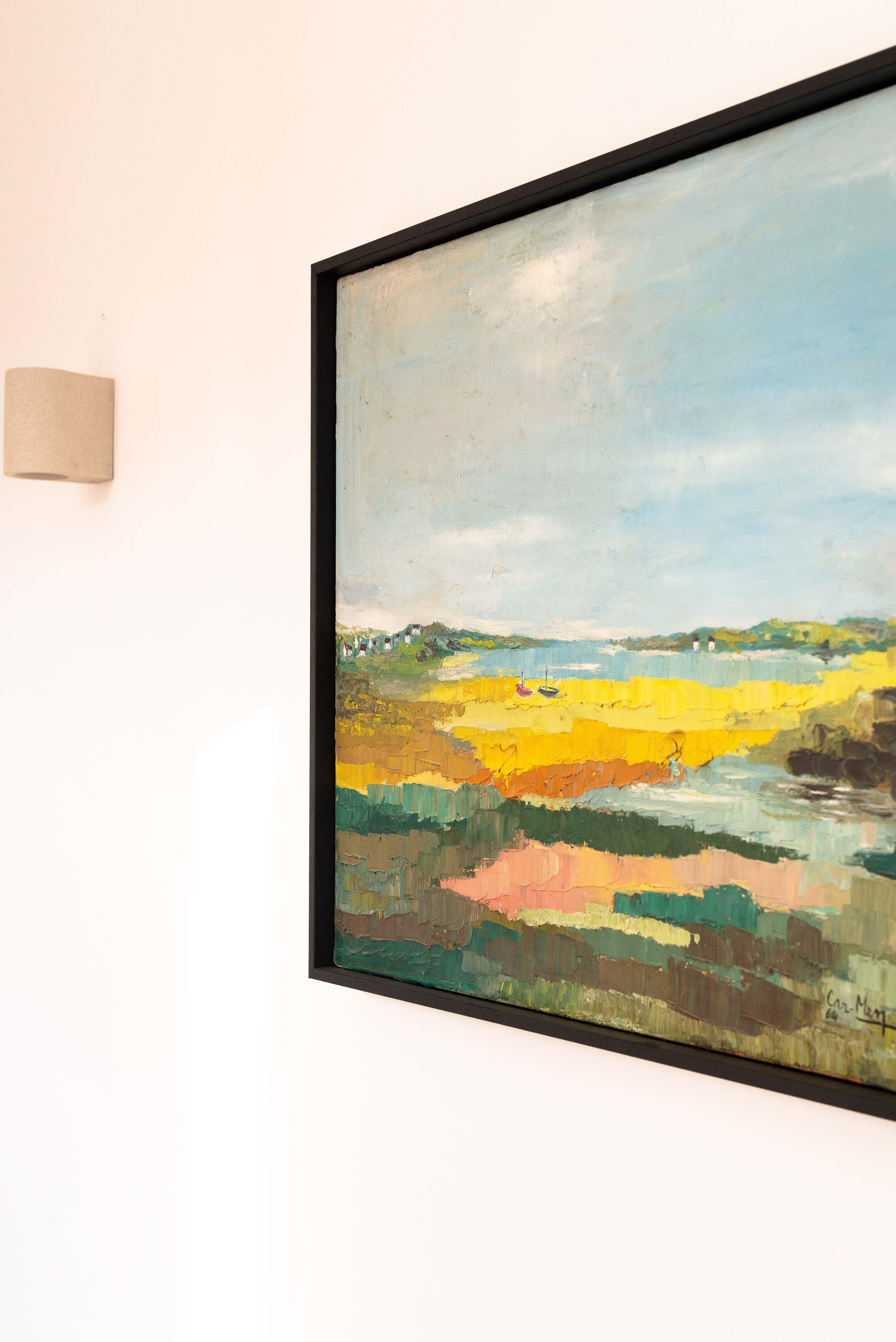 Pintura al óleo moderna, Paisaje junto al mar, Bretaña - Francia Años 60 en venta 6
