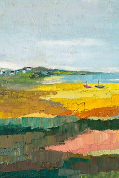 Peinture à l'huile moderne, paysage de bord de mer, Bretagne - France années 1960