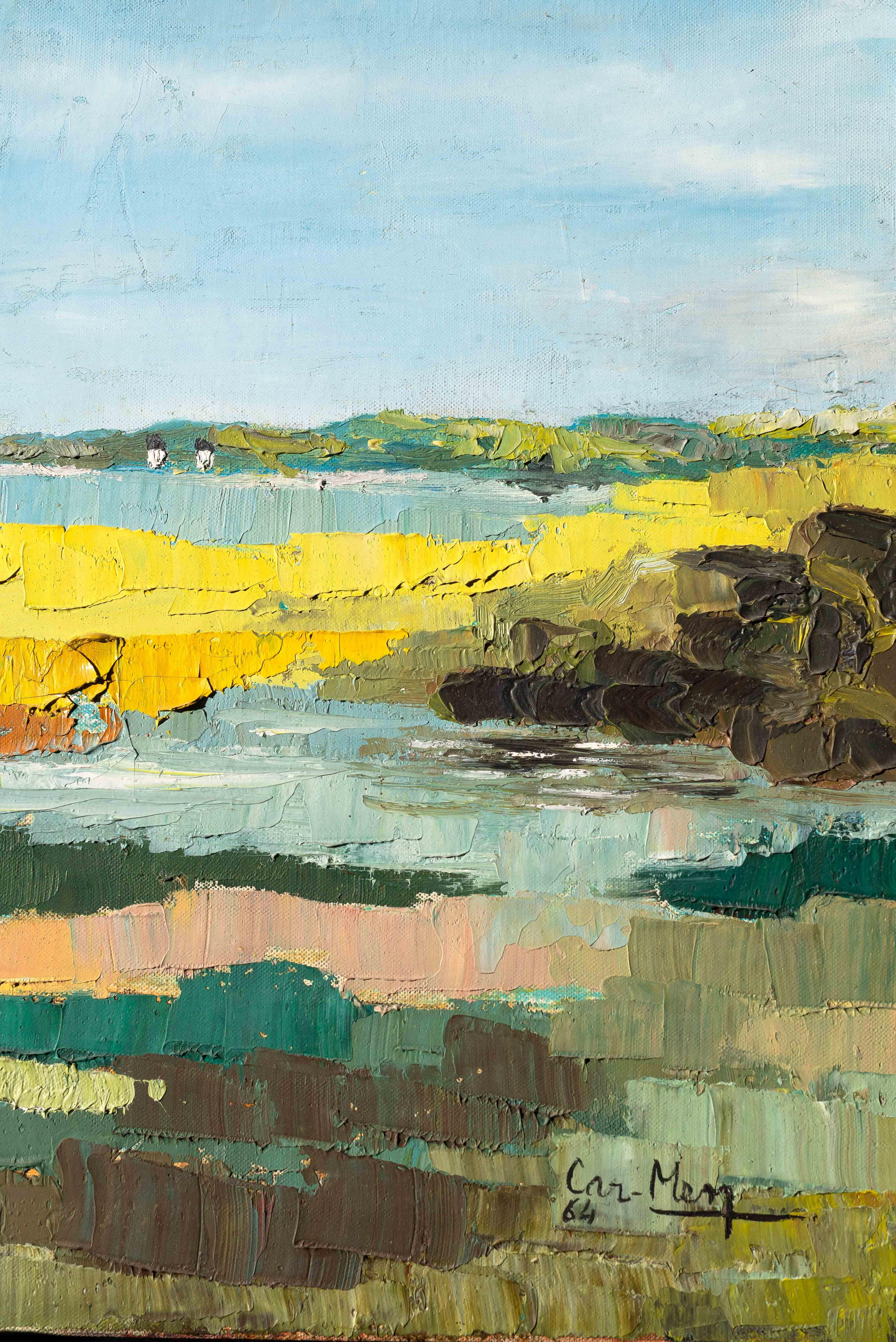 Pintura al óleo moderna, Paisaje junto al mar, Bretaña - Francia Años 60 Francés en venta