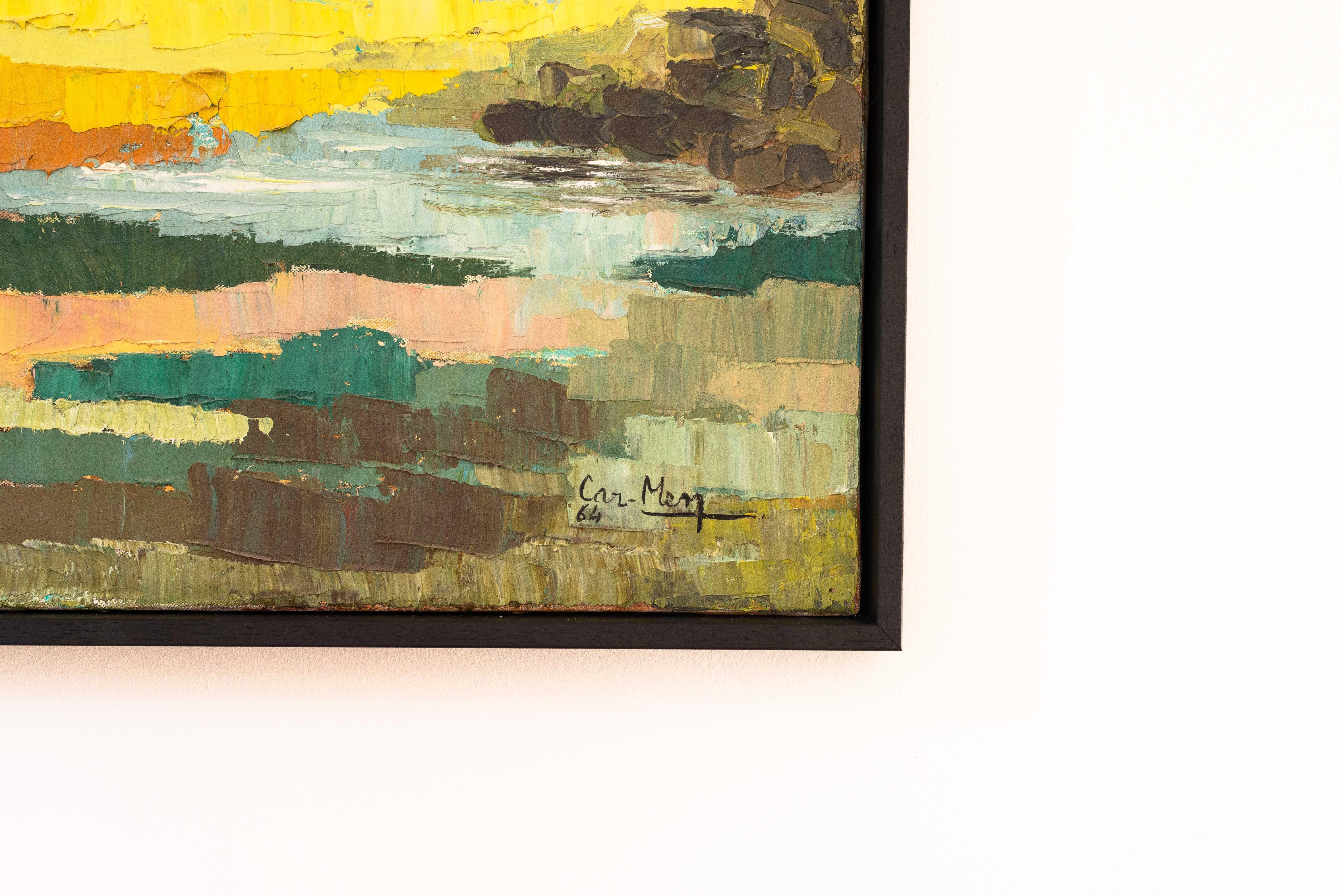 Pintura al óleo moderna, Paisaje junto al mar, Bretaña - Francia Años 60 en Bueno estado para la venta en ROUEN, FR