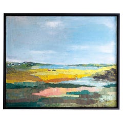 Pintura al óleo moderna, Paisaje junto al mar, Bretaña - Francia Años 60