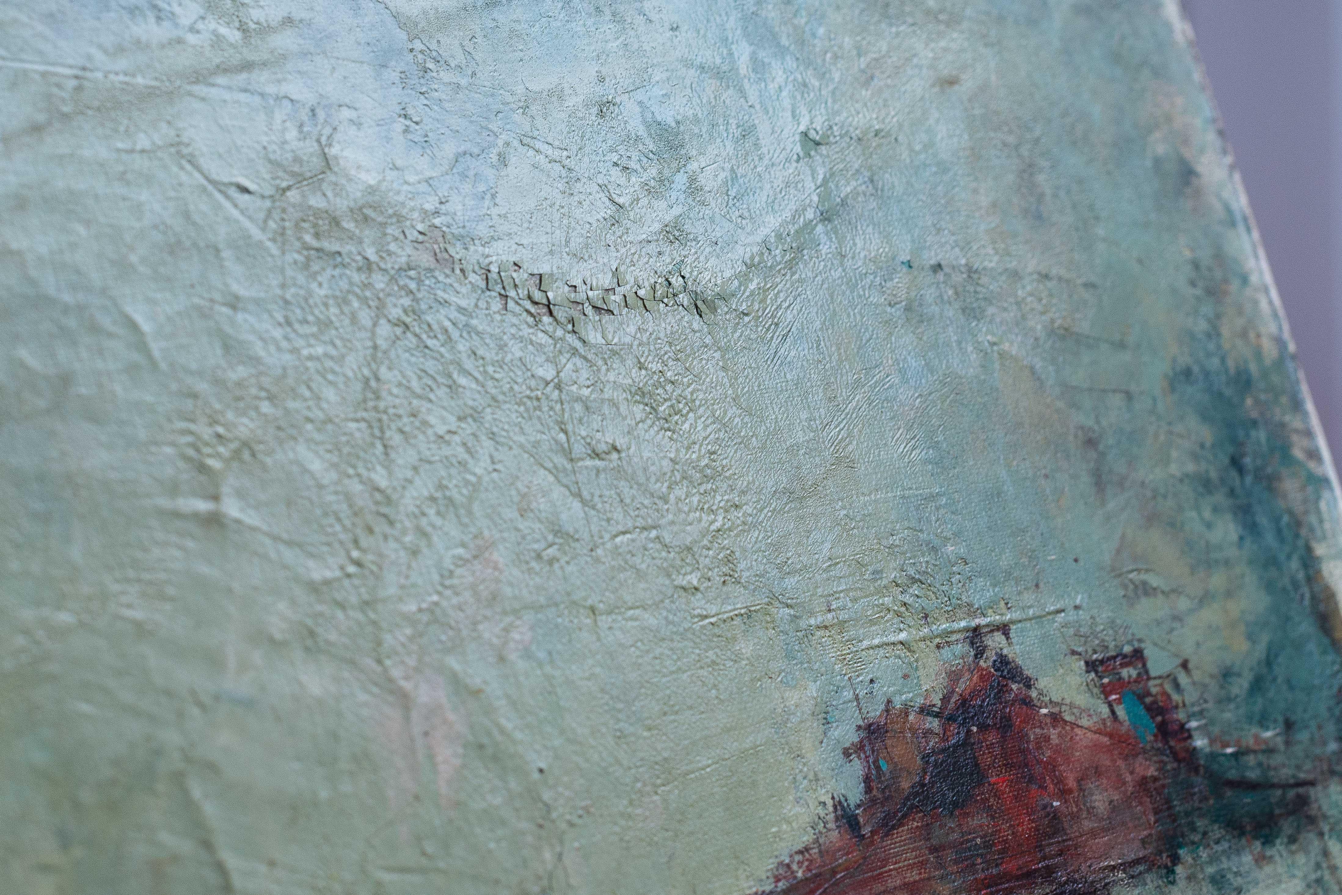 Tela Pittura a olio moderna, Paesaggio urbano di Joseph RAUMANN, Francia, anni '60 in vendita