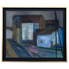 Pittura a olio moderna, Paesaggio urbano, "Crépuscule" di Miloje Todorovitch, 1960