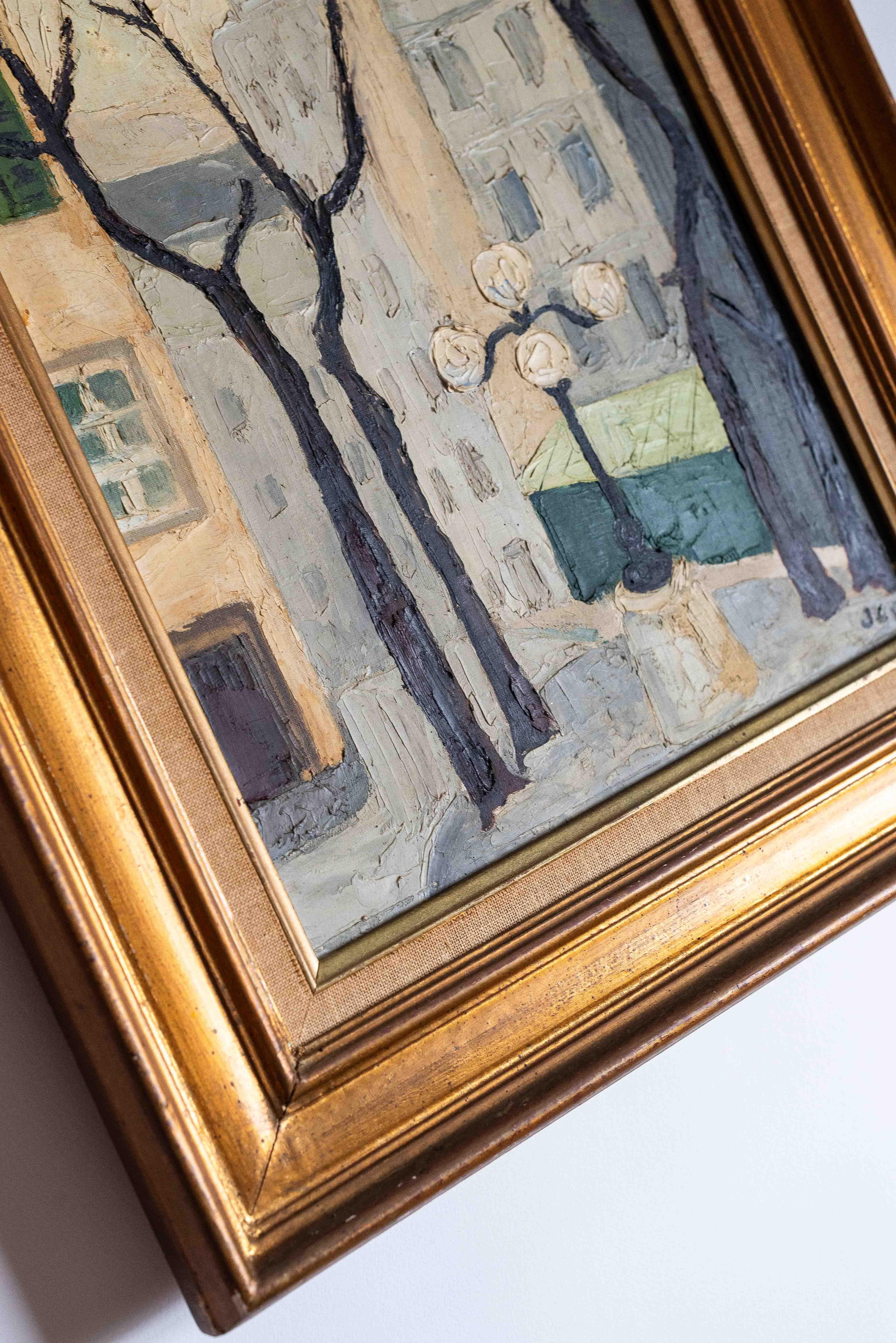 Modern Oil Painting, Urban Landscape of Paris, France 1950s.

Picturesque scene of a Paris street corner, with its typical buildings and street lamps. Dating from the 1950s and most probably depicting Montmartre or Belleville neighborhood.

Oil on