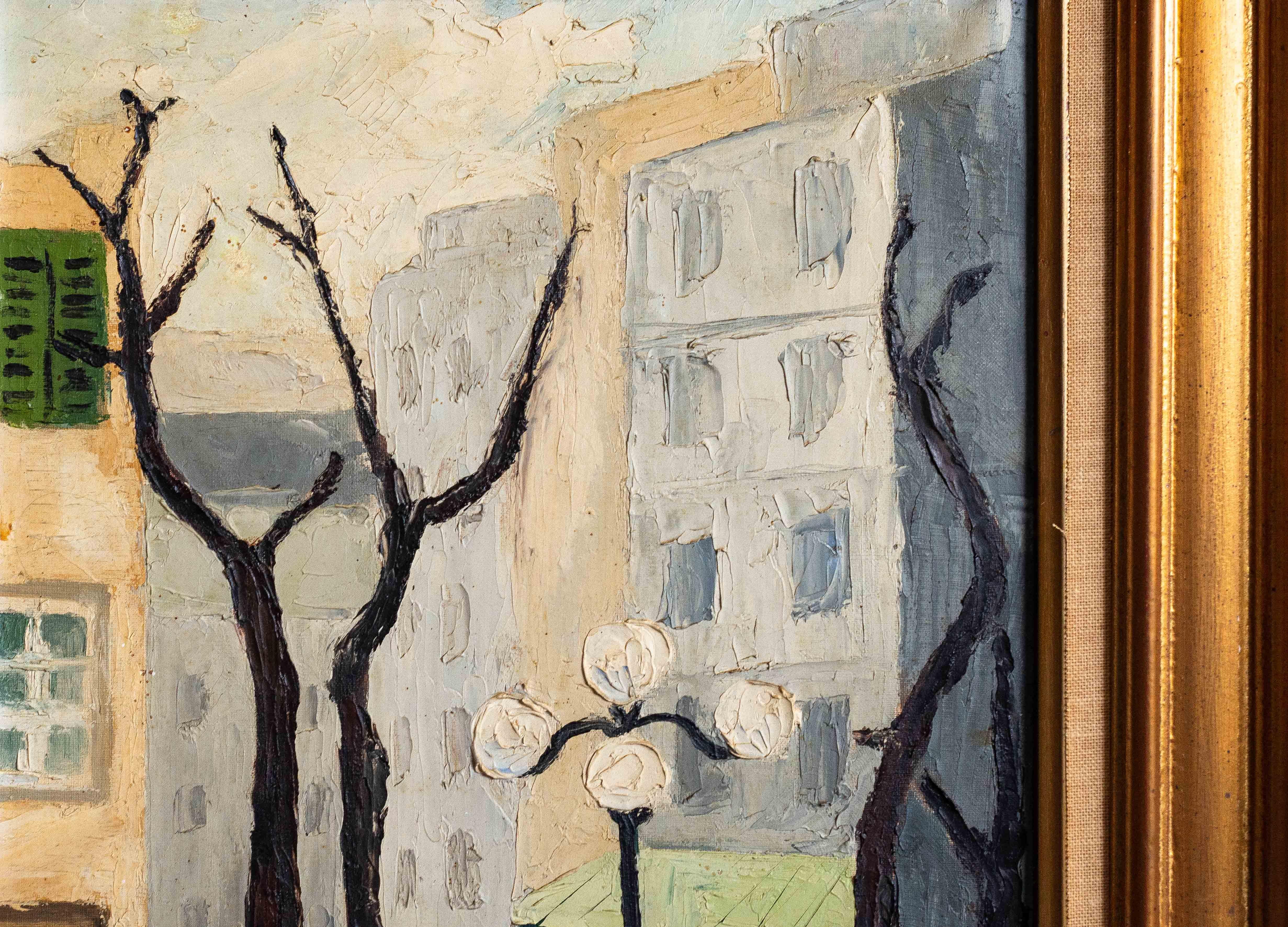 Mid-Century Modern Modern Oil Painting, Urban Landscape of Paris, France 1950s