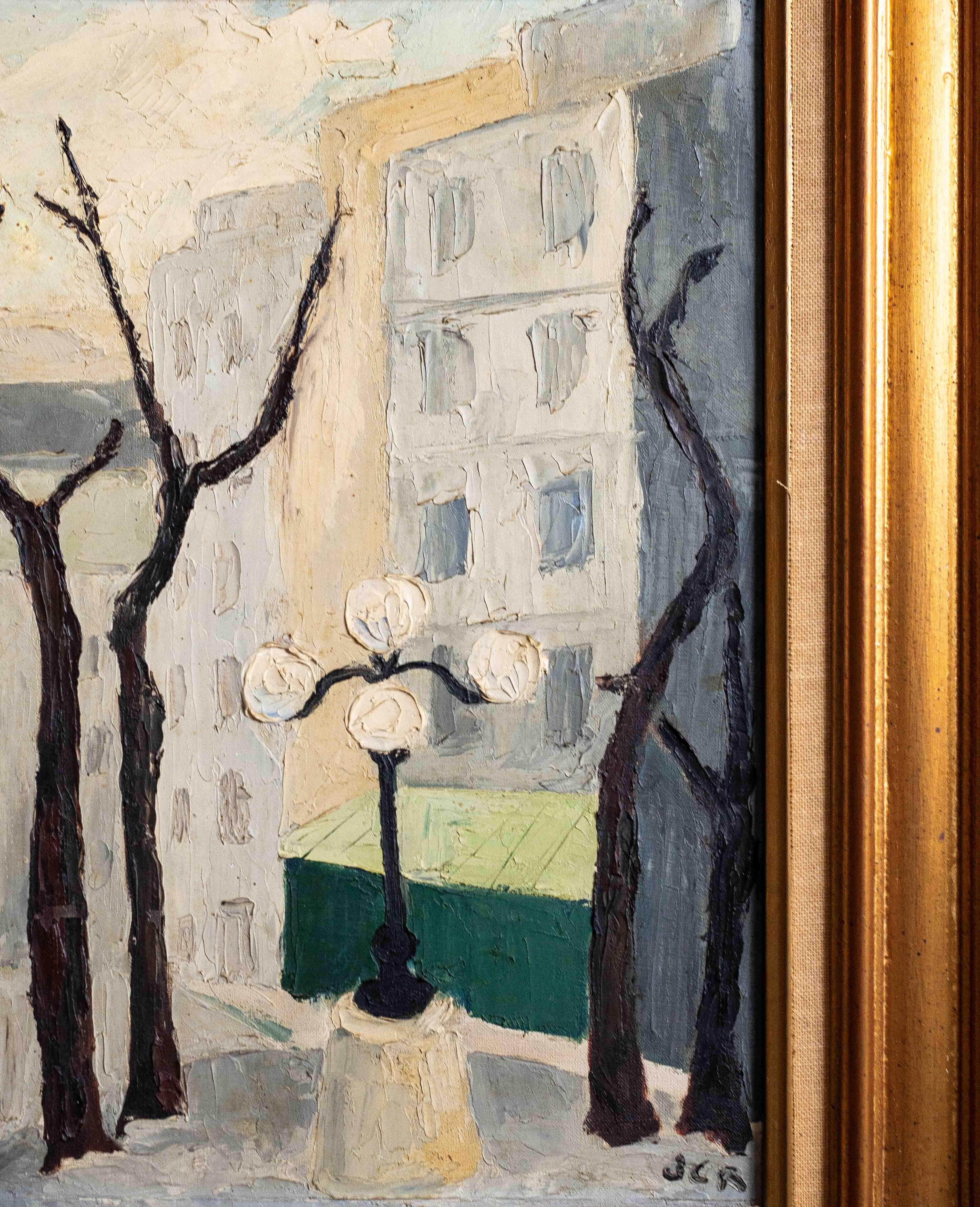 Painted Modern Oil Painting, Urban Landscape of Paris, France 1950s
