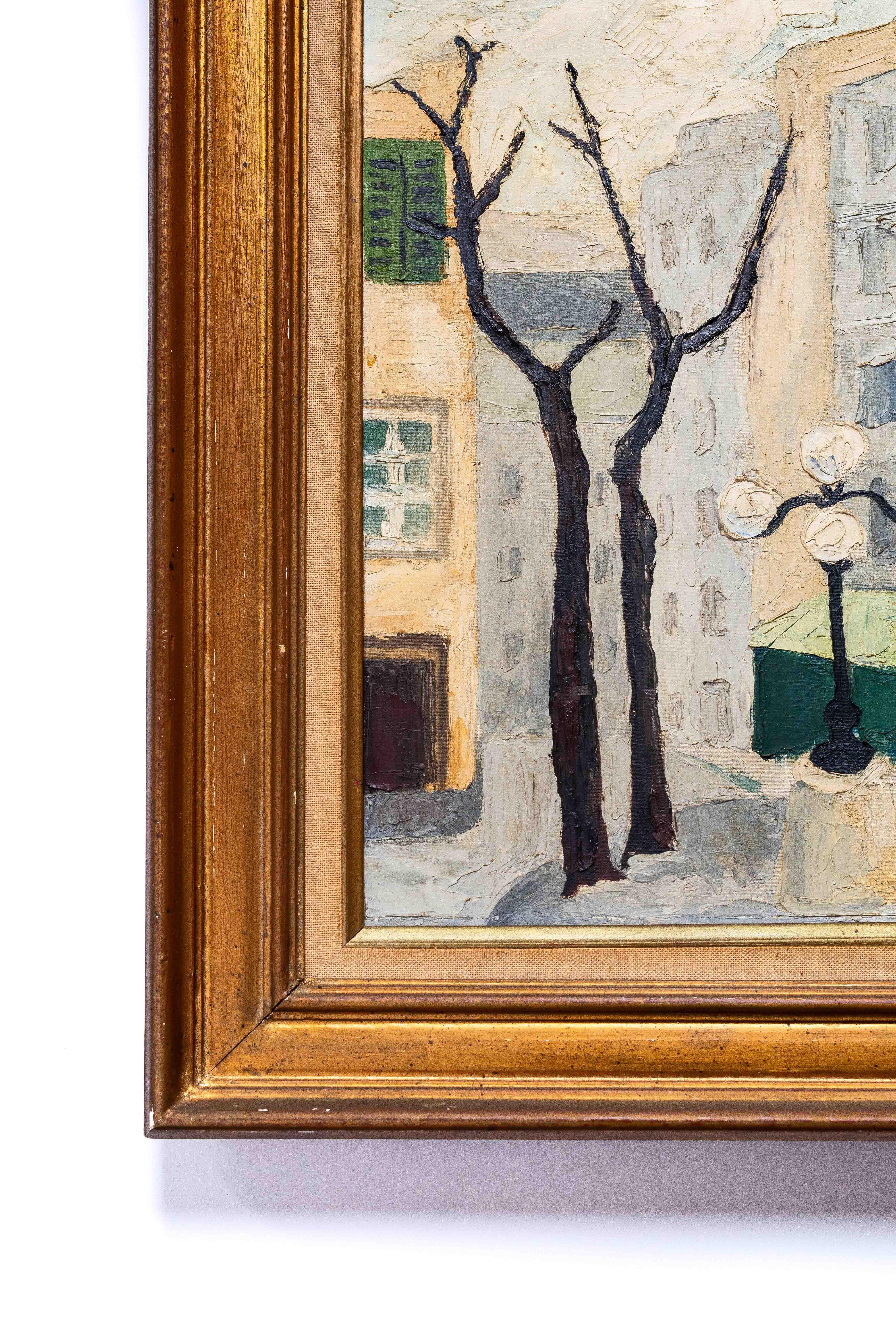 Canvas Modern Oil Painting, Urban Landscape of Paris, France 1950s