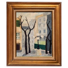Modern Oil Painting, Urban Landscape of Paris, France 1950s