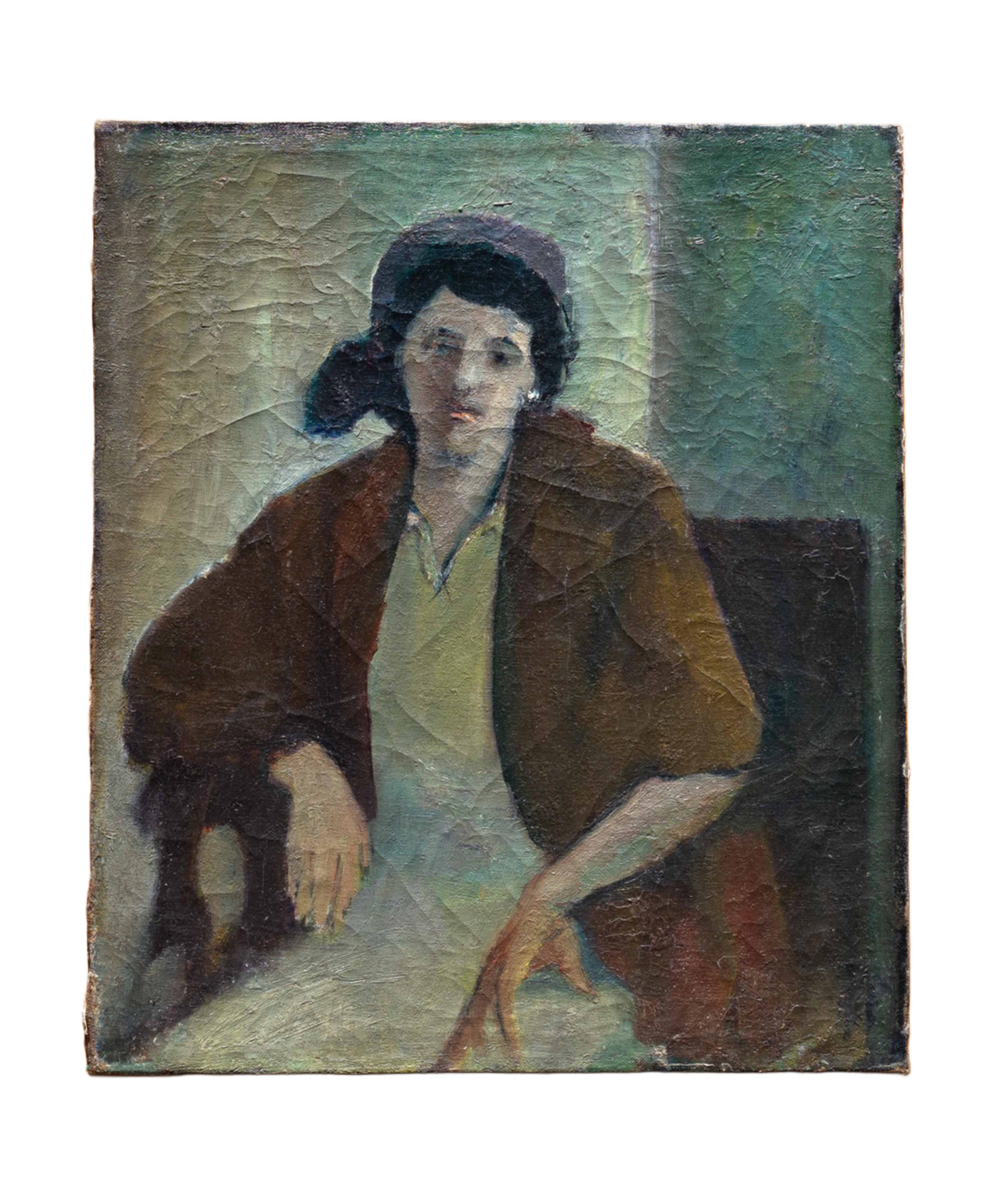Modern Oil Painting, Woman Portrait, Post Impressionism, France, Circa 1930

Beautiful oil on canvas with a soft and restrained palette mixing cool and warm tones. Dominated by earthy browns, soft greens, and touches of pale yellows and pinks.

The
