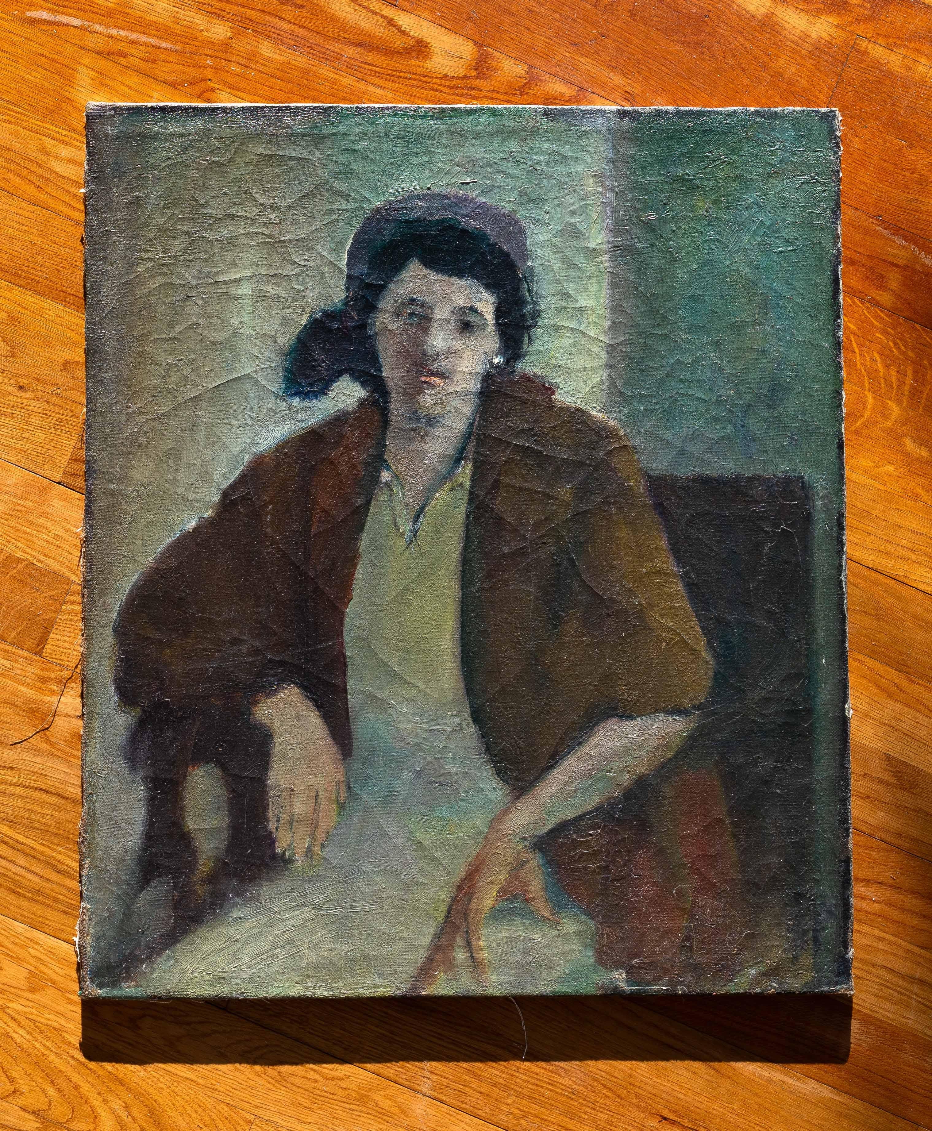Mid-Century Modern Modern Oil Painting, Woman Portrait, Post Impressionism, France Circa 1930