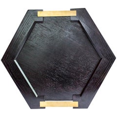 Modern Okuta Hex Serving Tray in Beech, Leather & Brass by Miminat Designs