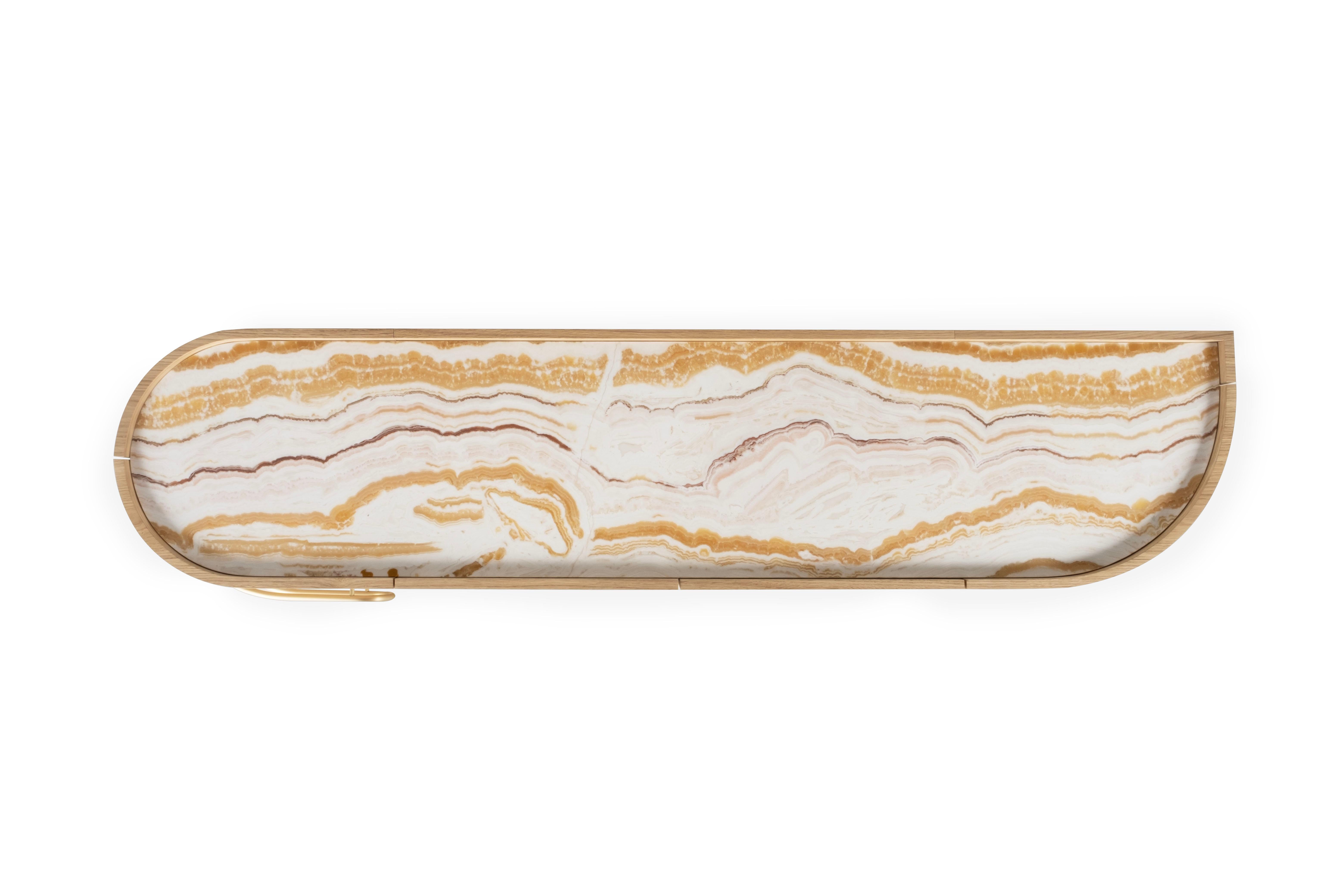 Brushed Modern Olival Sideboard, Oak, Onyx, Brass, Handmade in Portugal by Greenapple For Sale
