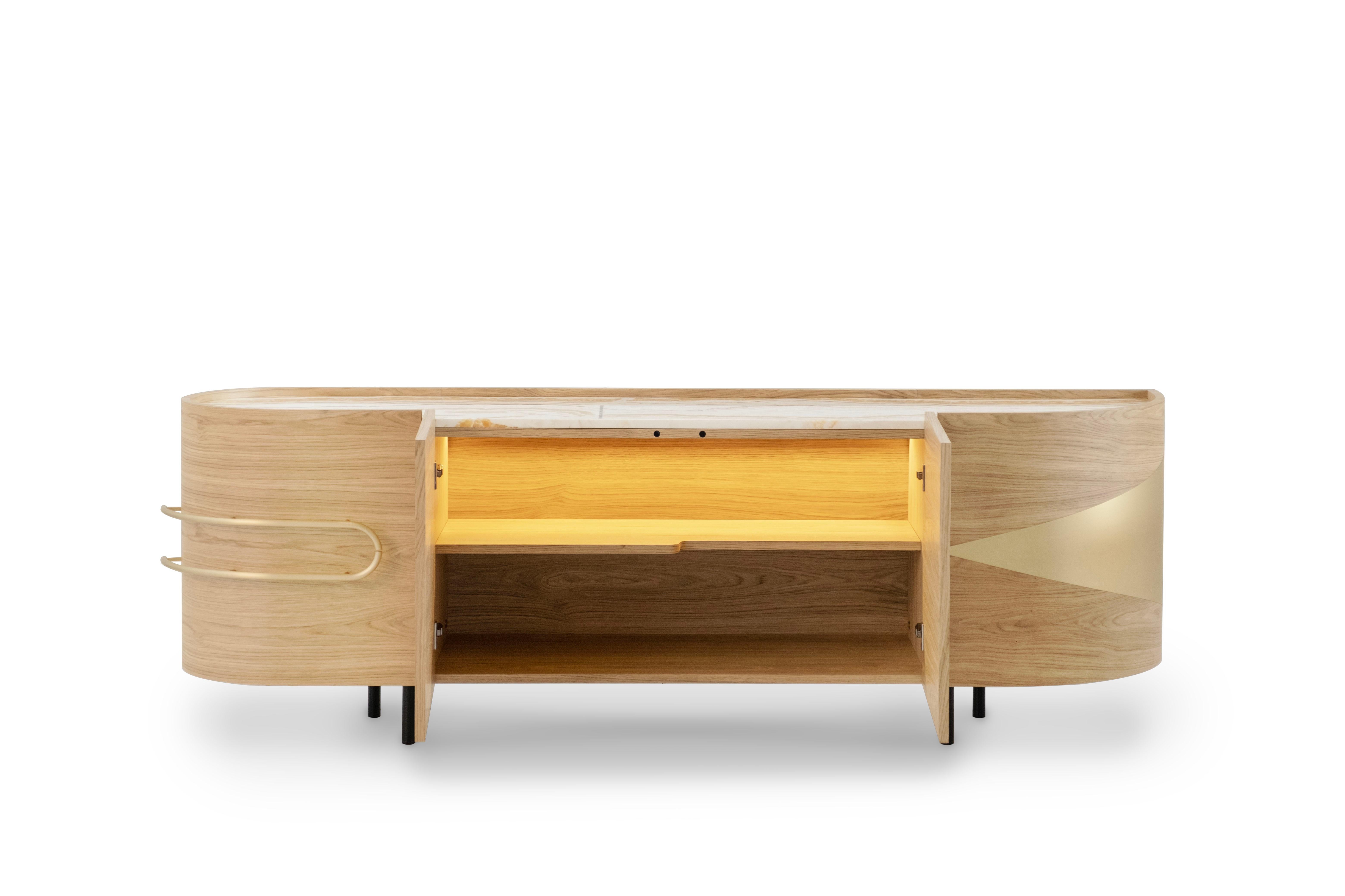 Contemporary Modern Olival Sideboard, Oak, Onyx, Brass, Handmade in Portugal by Greenapple For Sale
