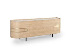 Aparador Olival moderno de mediados de siglo, roble, ónice, latón, hecho a mano por Greenapple