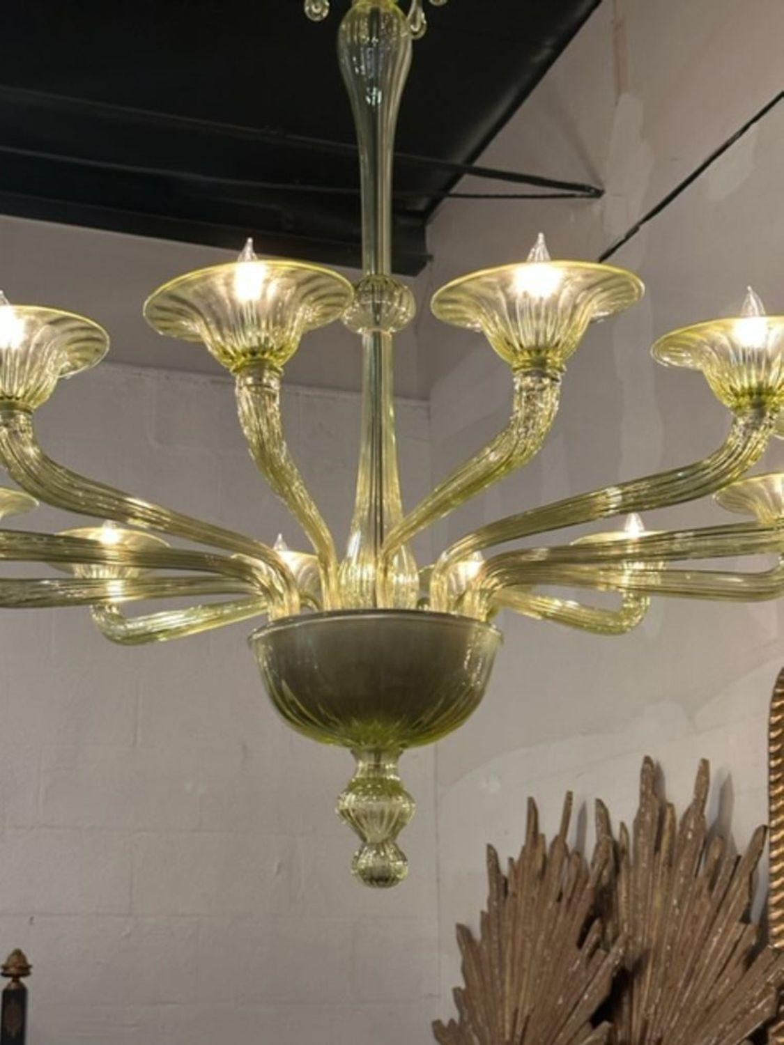 Modern Olive Colored Murano Glass Chandelier In Good Condition For Sale In Dallas, TX