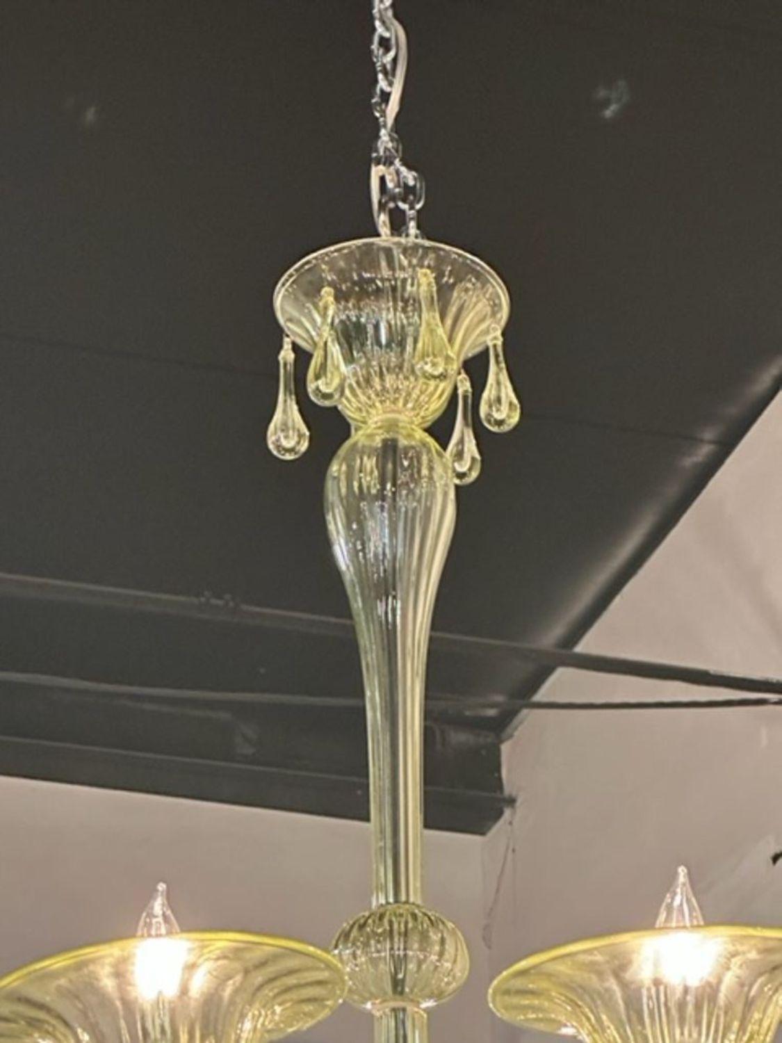 Contemporary Modern Olive Colored Murano Glass Chandelier For Sale