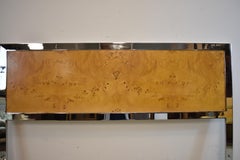 Modern Olive Wood and Chrome Queen Headboard Style of Milo Baughman