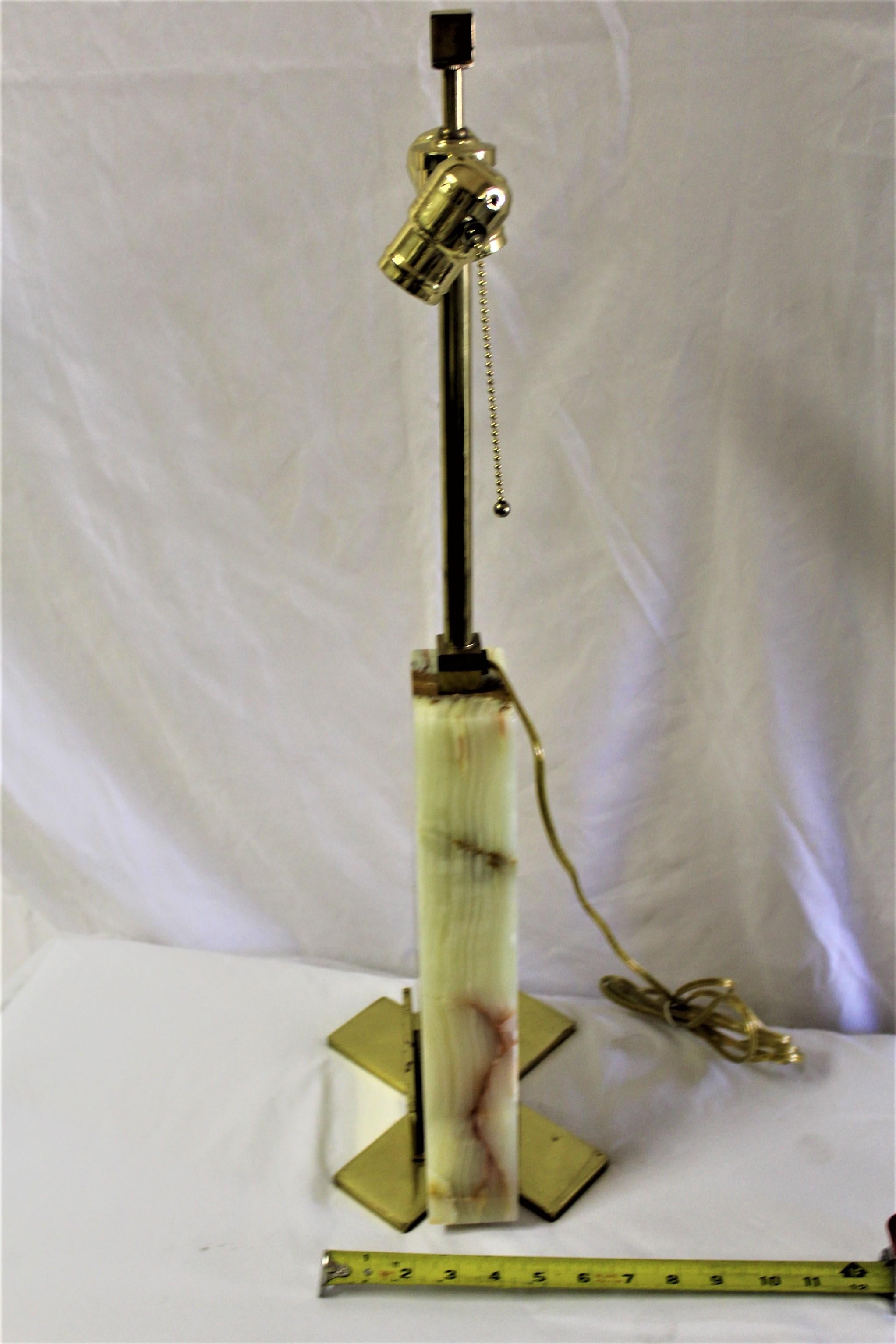 Carved Modern Onyx & Brass Lamp For Sale