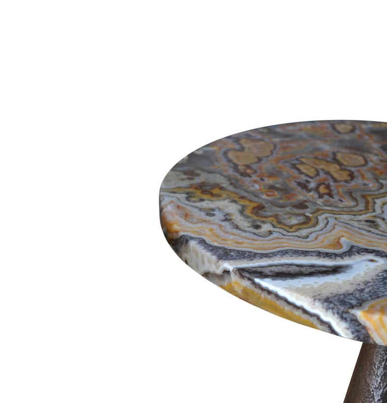 Modern Onyx Coffee Side Table Handmade Bronze Liquid Metal Surface Design Base at 1stDibs