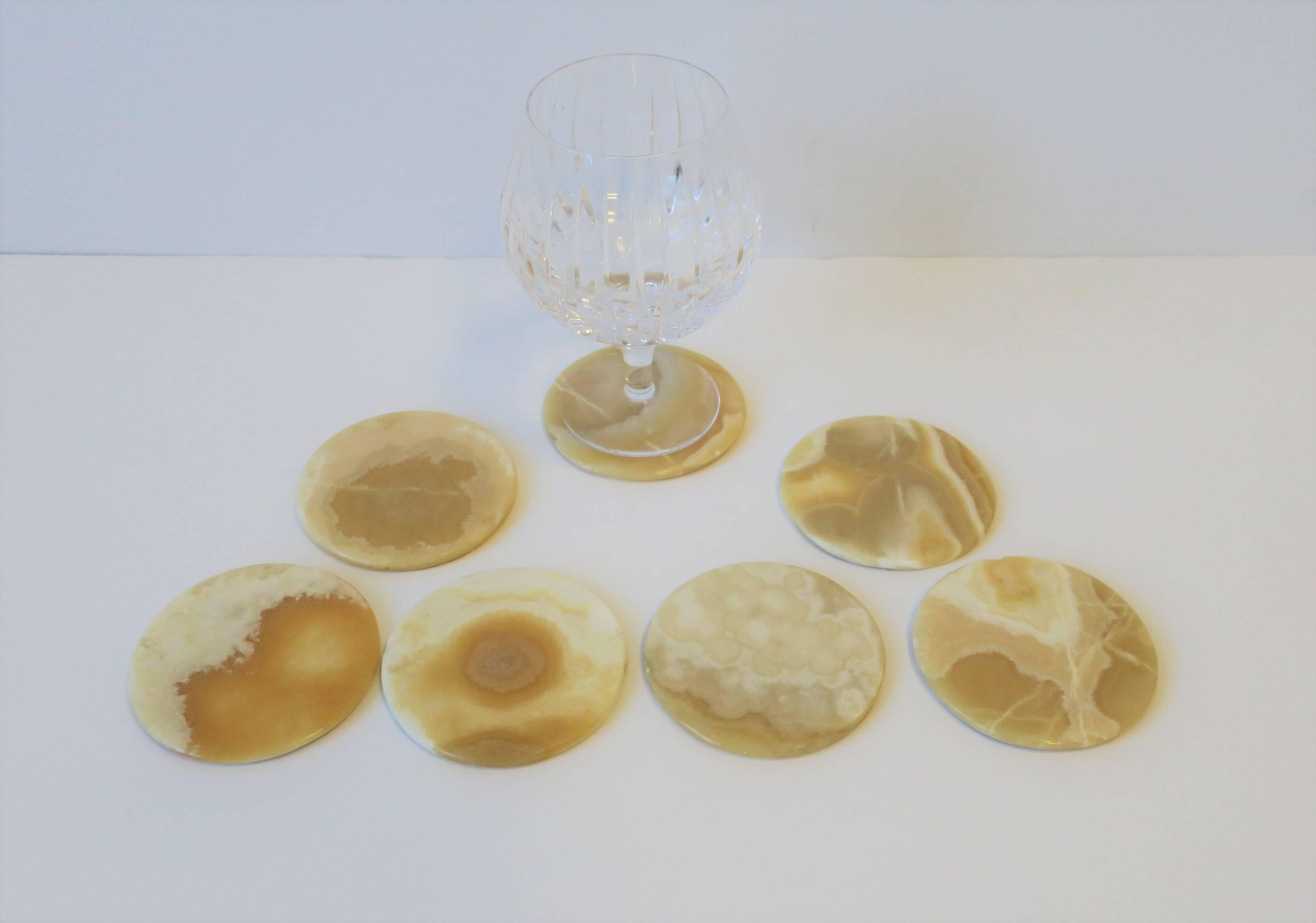 Polished Modern Onyx Marble Drinks or Cocktail Coaster Set, ca. 1970s