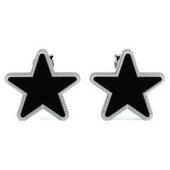 Modern Onyx Star Earrings Set in 18K Gold