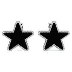 Modern Onyx Star Earrings Set in 18K Gold