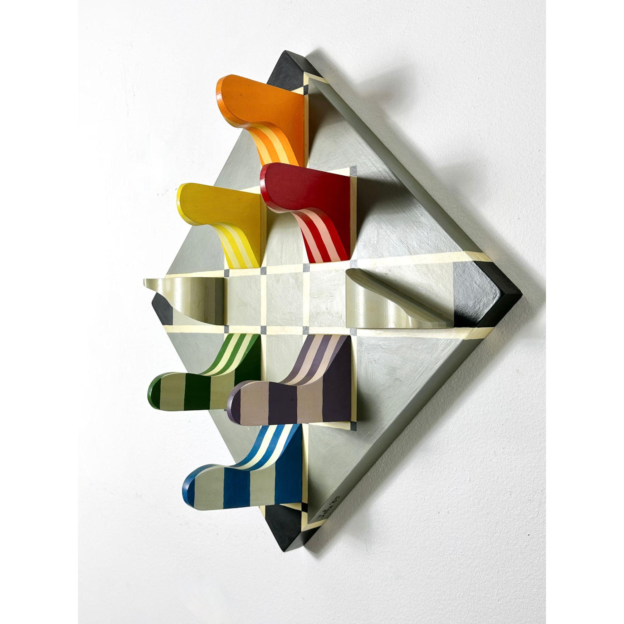Mid-Century Modern Modern Op Art Structurist Relief Three Dimensional Abstract Wall Sculpture 1985 For Sale