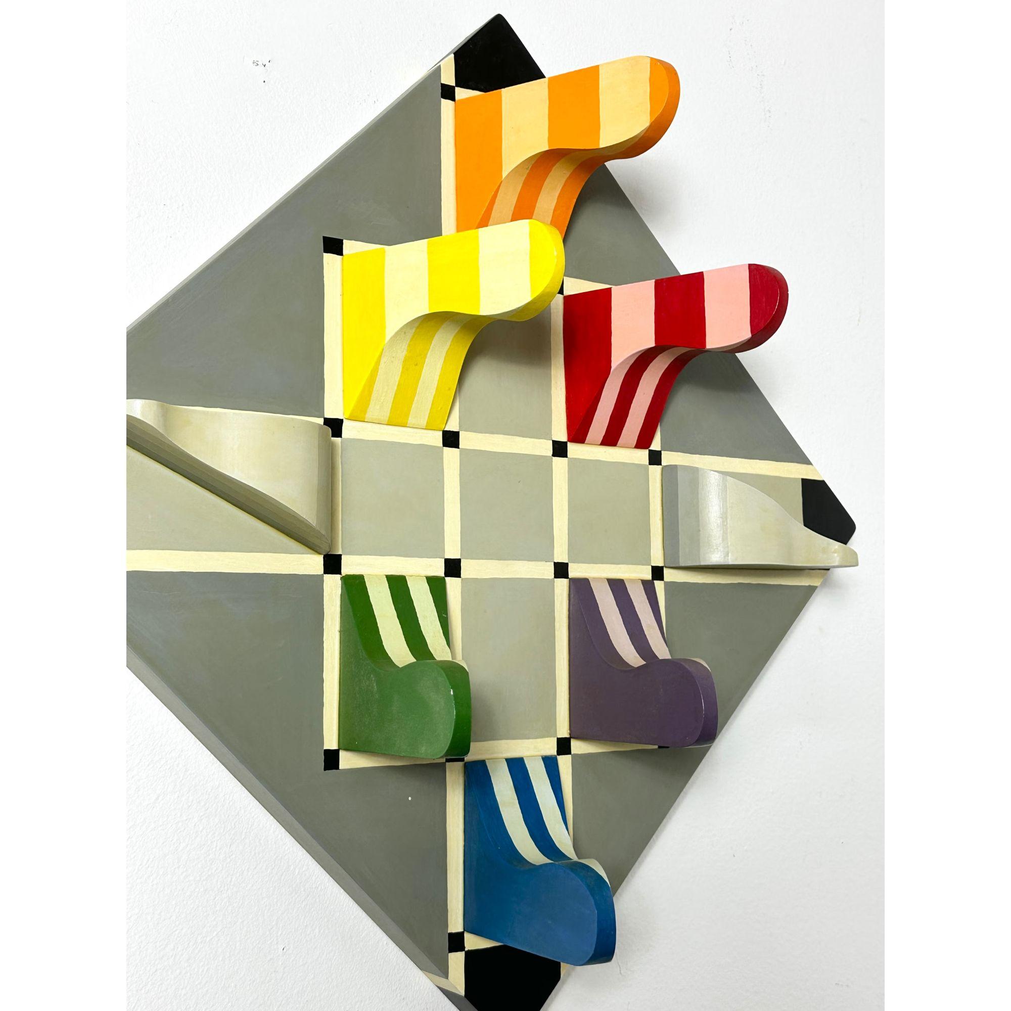 Painted Modern Op Art Structurist Relief Three Dimensional Abstract Wall Sculpture 1985 For Sale