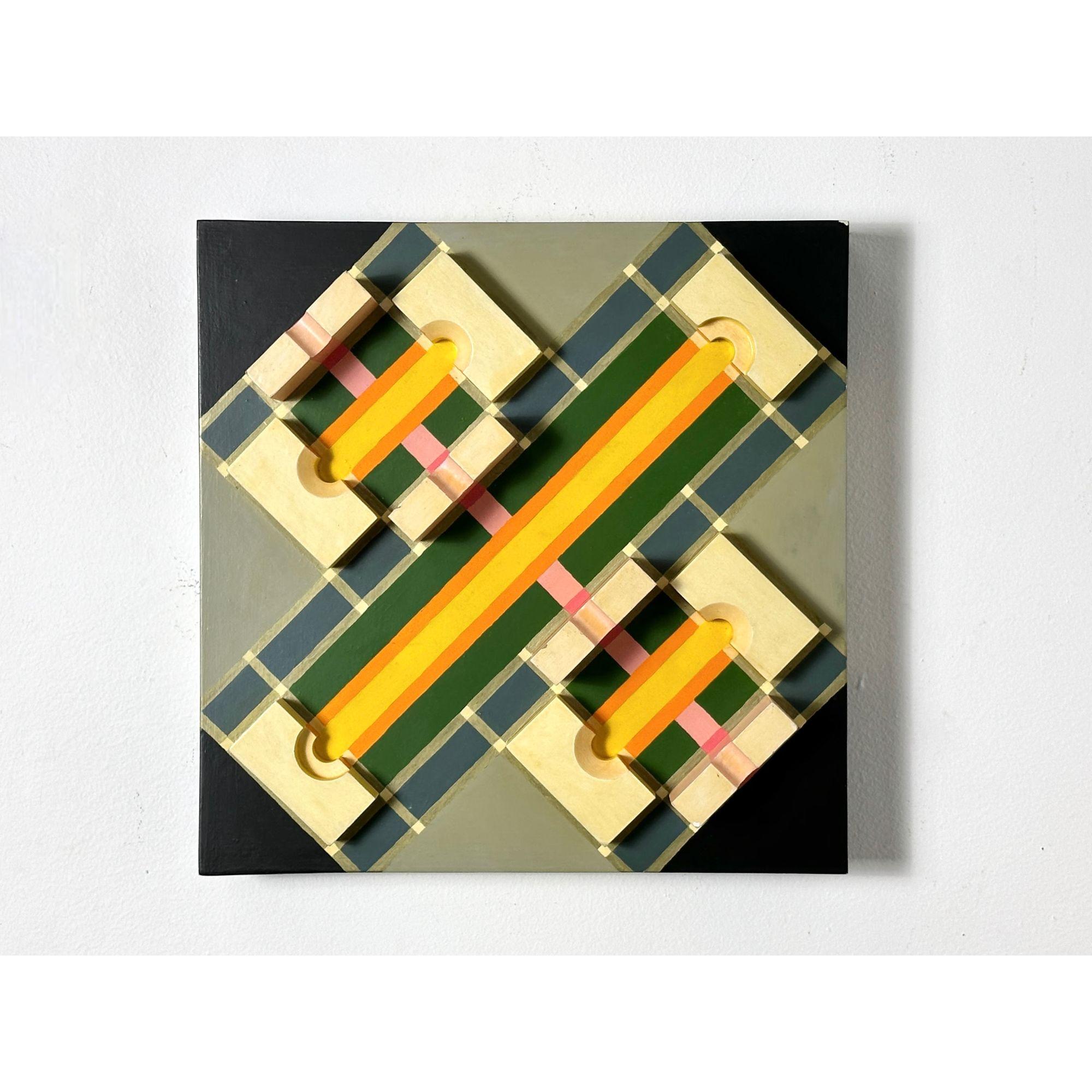 Dipinto Scultura da parete astratta tridimensionale in rilievo Op Art moderna 1985 in vendita