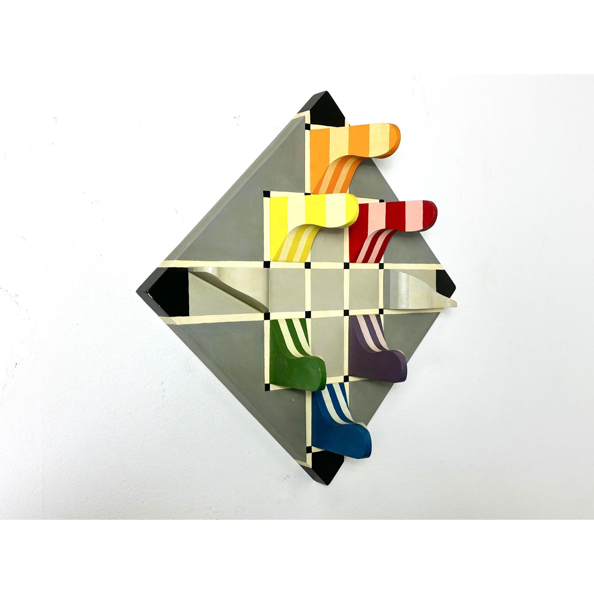 Modern Op Art Structurist Relief Three Dimensional Abstract Wall Sculpture 1985 In Good Condition For Sale In Troy, MI