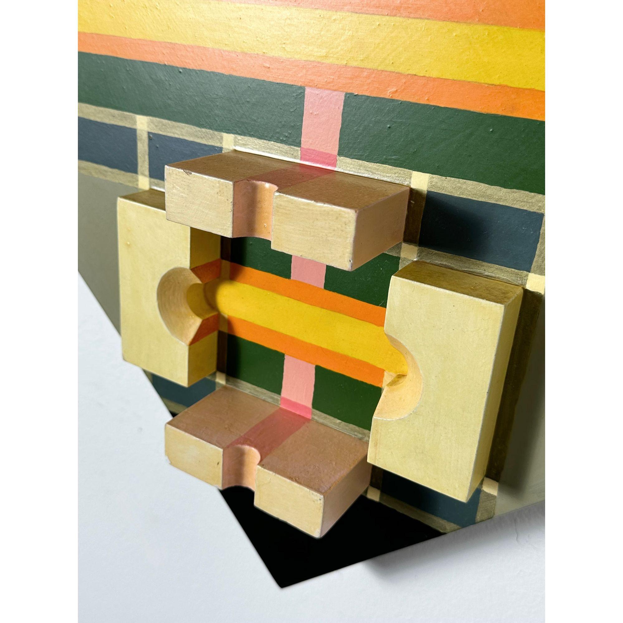 Legno Scultura da parete astratta tridimensionale in rilievo Op Art moderna 1985 in vendita